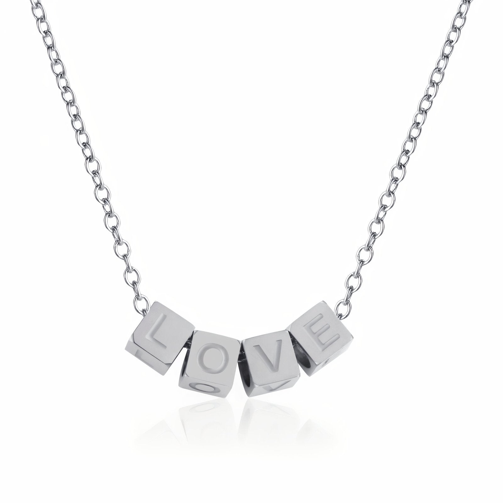 Collier lettres personnalisées, cubes en acier inoxydable, finition dorée ou argentée, modèle Hope