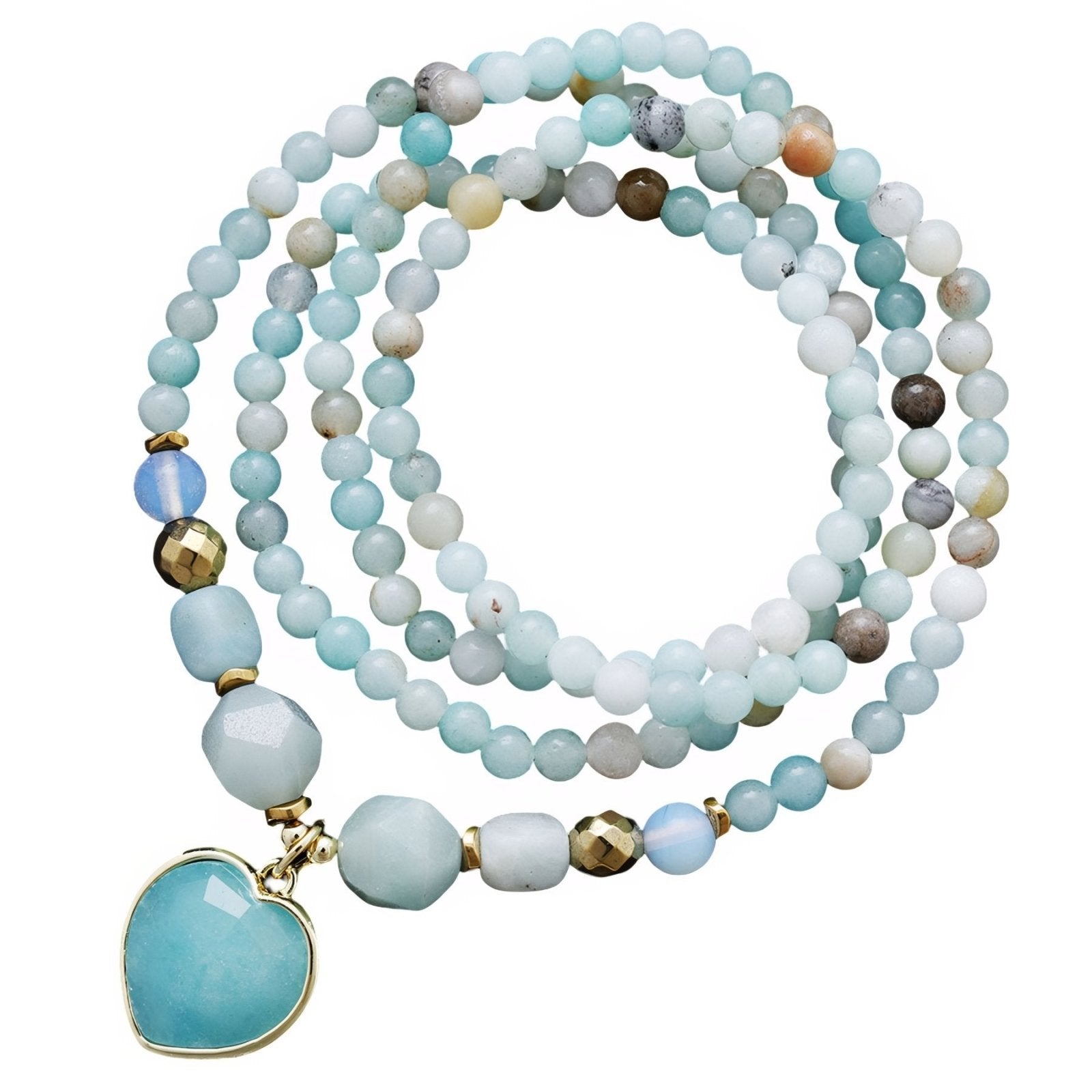 Collier long bohème pour femme, pendentif cœur amazonite, perles en pierres naturelles