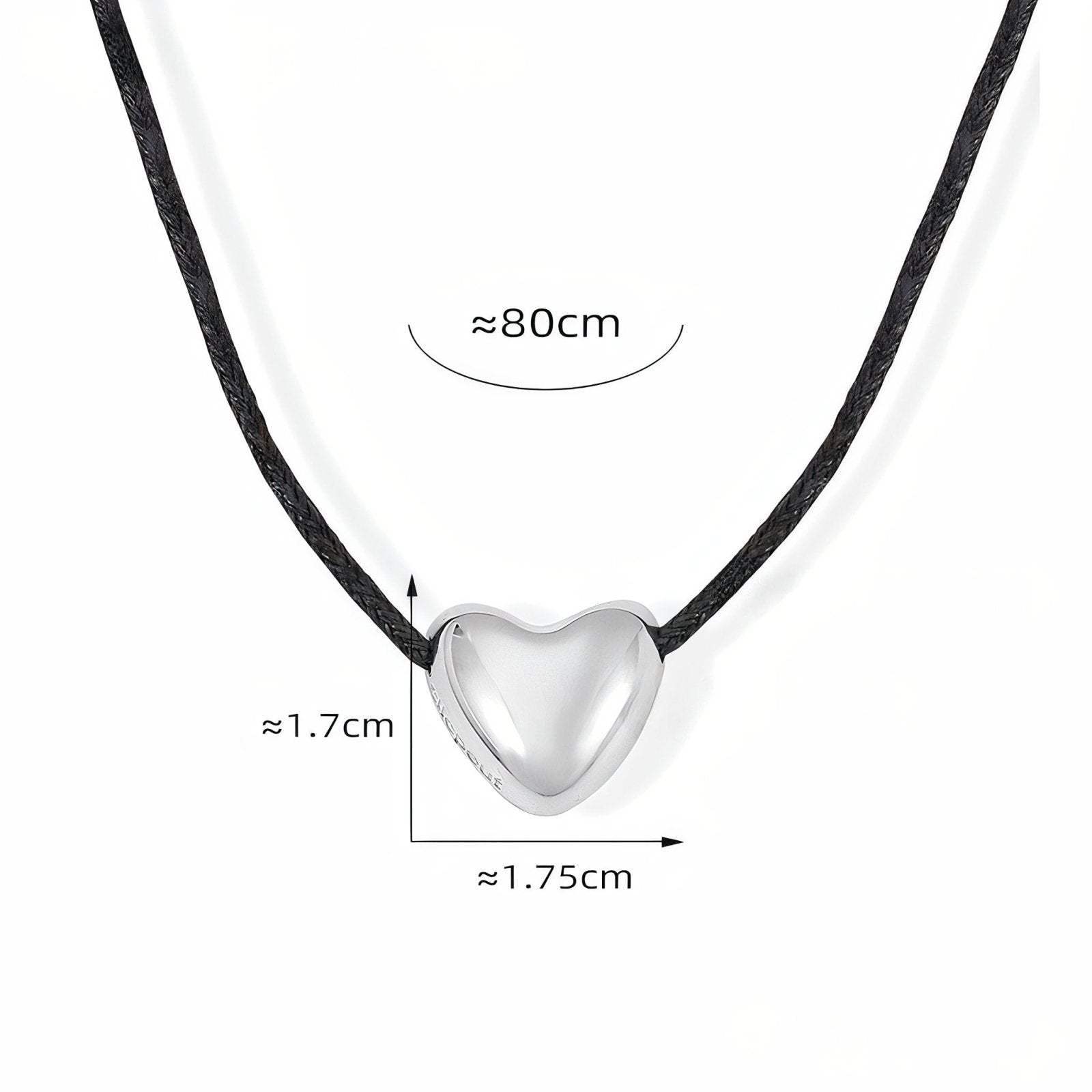 Collier long cordon noir avec pendentif cœur bombé, en acier inoxydable, ajustable jusqu'à 80 cm, modèle Irawen
