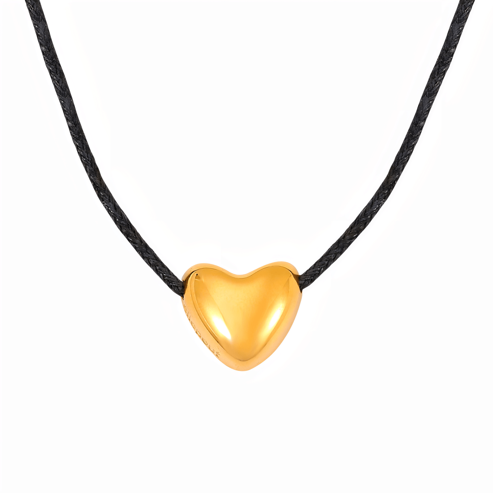 Collier long cordon noir avec pendentif cœur bombé, en acier inoxydable, ajustable jusqu'à 80 cm, modèle Irawen