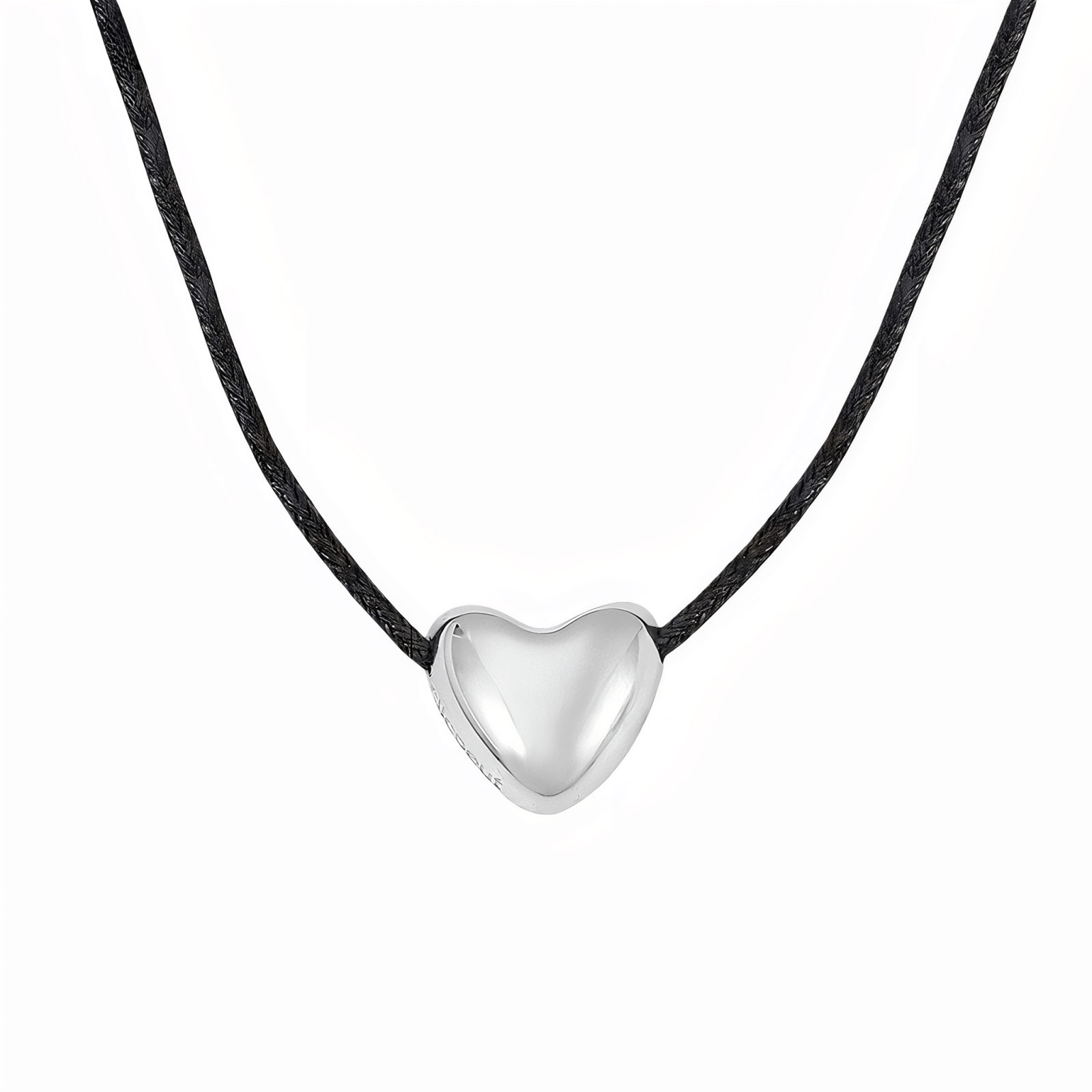 Collier long cordon noir avec pendentif cœur bombé, en acier inoxydable, ajustable jusqu'à 80 cm, modèle Irawen