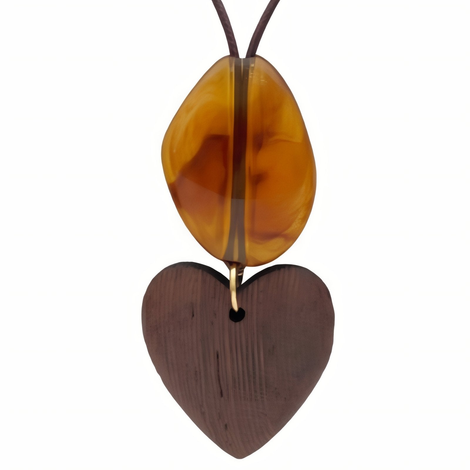 Collier long pour femme, avec pendentif cœur en bois naturel et perle en résine, style bohème