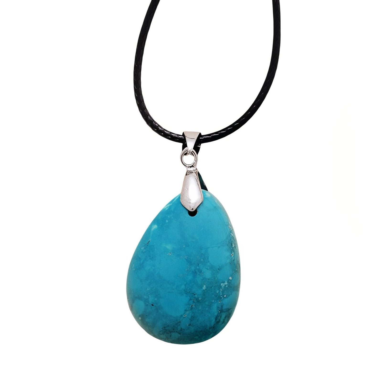 Collier long unisexe, pendentif goutte en turquoise naturelle bleue, cordon tressé avec fermoir aimanté