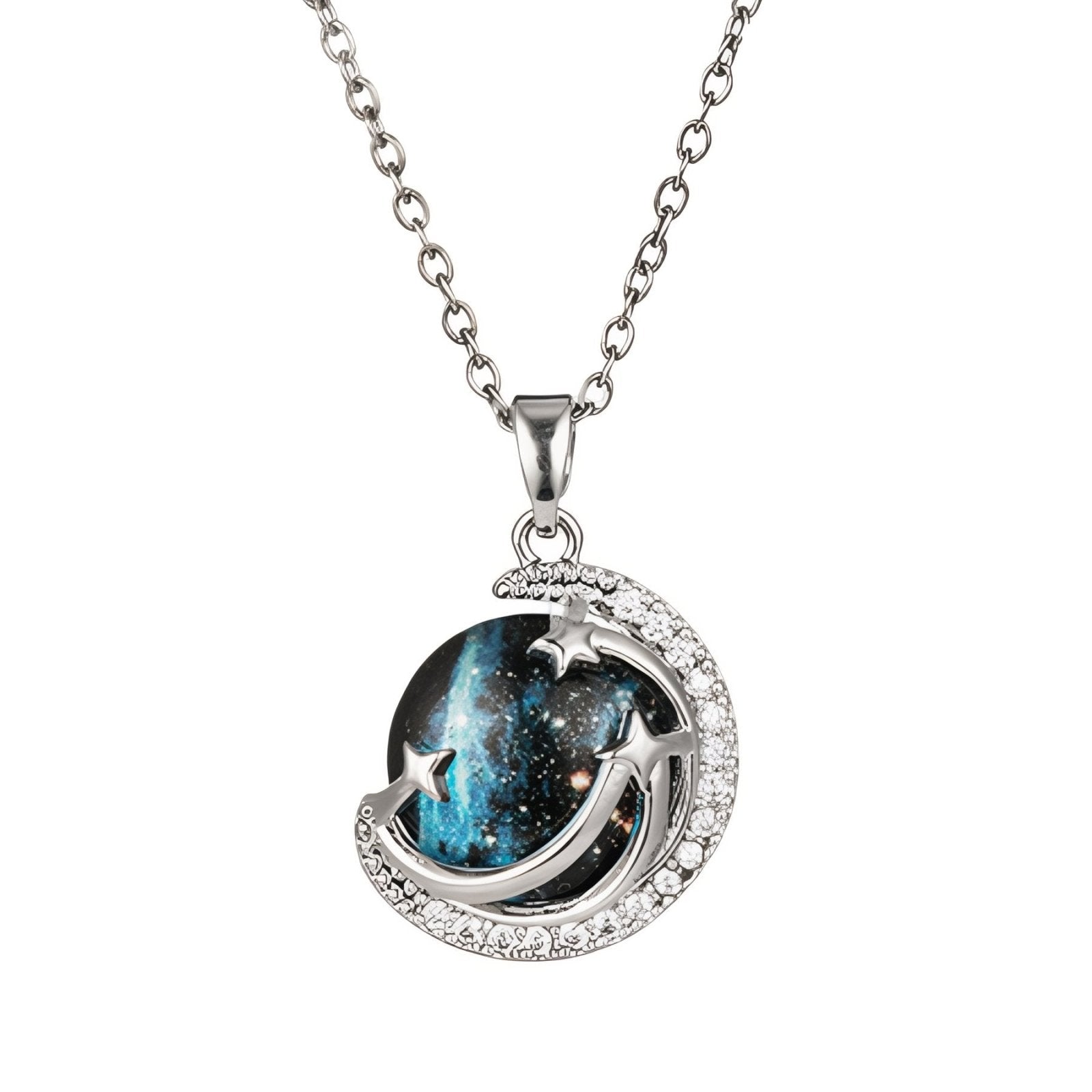 Collier lune galaxie pour femme, pendentif étoiles filantes, en acier inoxydable et zircon