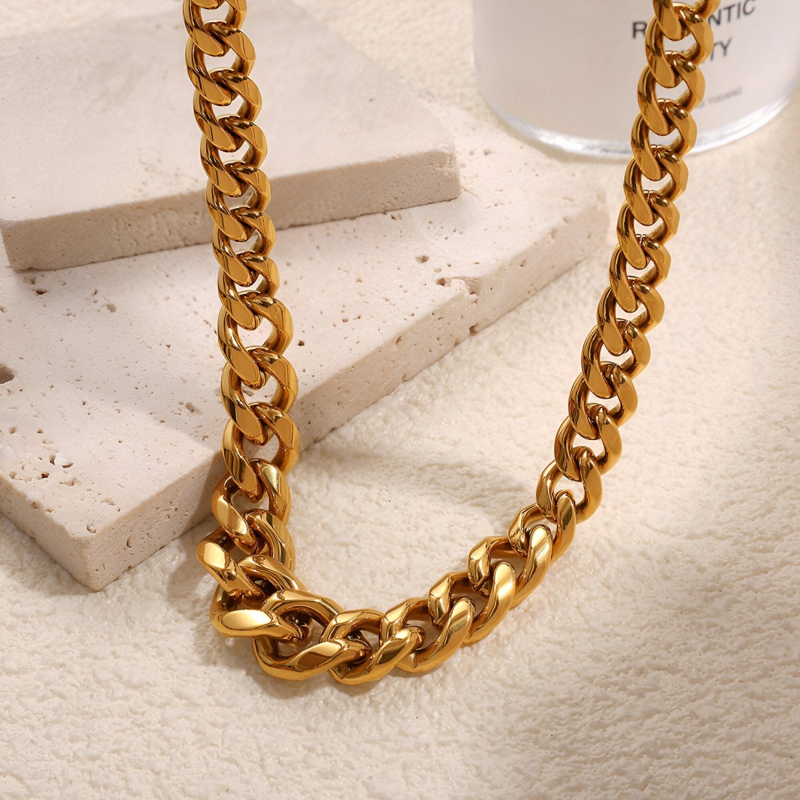 Collier maille cubaine 13mm 18K, acier inoxydable or pour femme, style urbain chic, modèle Aïssa