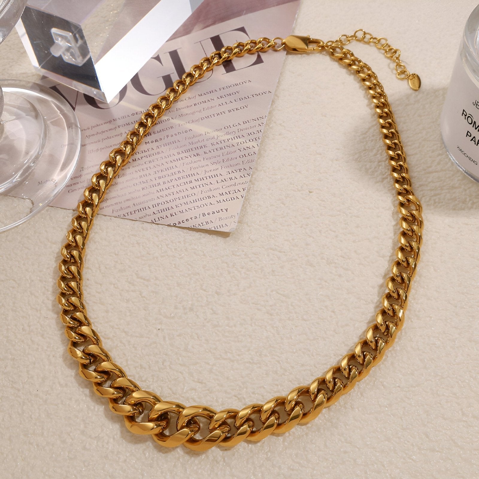Collier maille cubaine 13mm 18K, acier inoxydable or pour femme, style urbain chic, modèle Aïssa