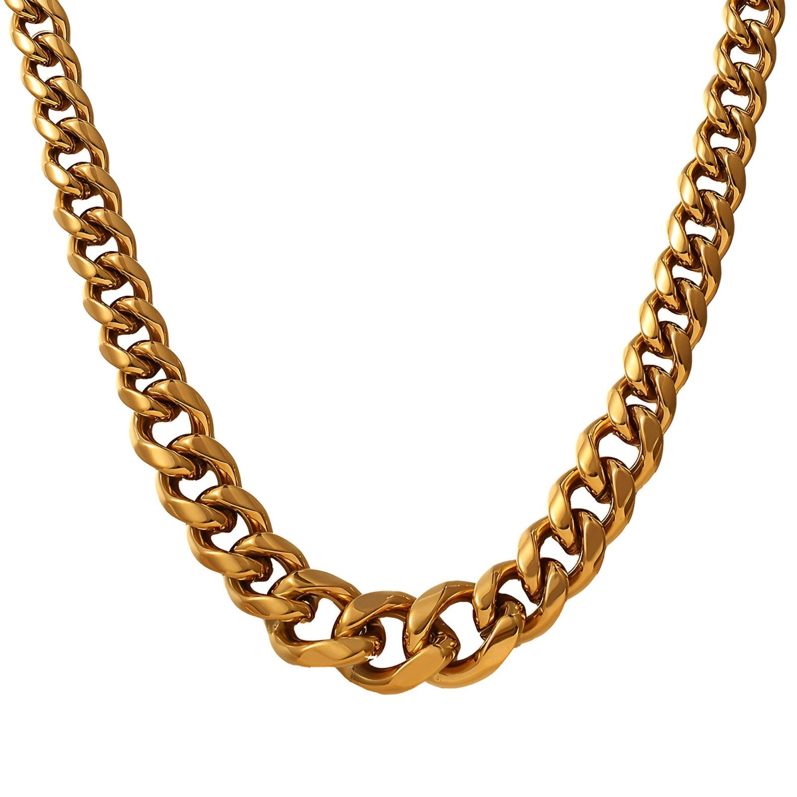 Collier maille cubaine 13mm 18K, acier inoxydable or pour femme, style urbain chic, modèle Aïssa