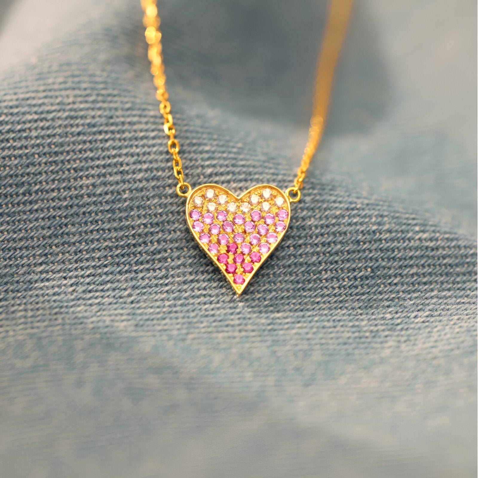 Collier maille forçat, cœur rose pavé en argent massif doré, bijou féminin et élégant, modèle Rosa
