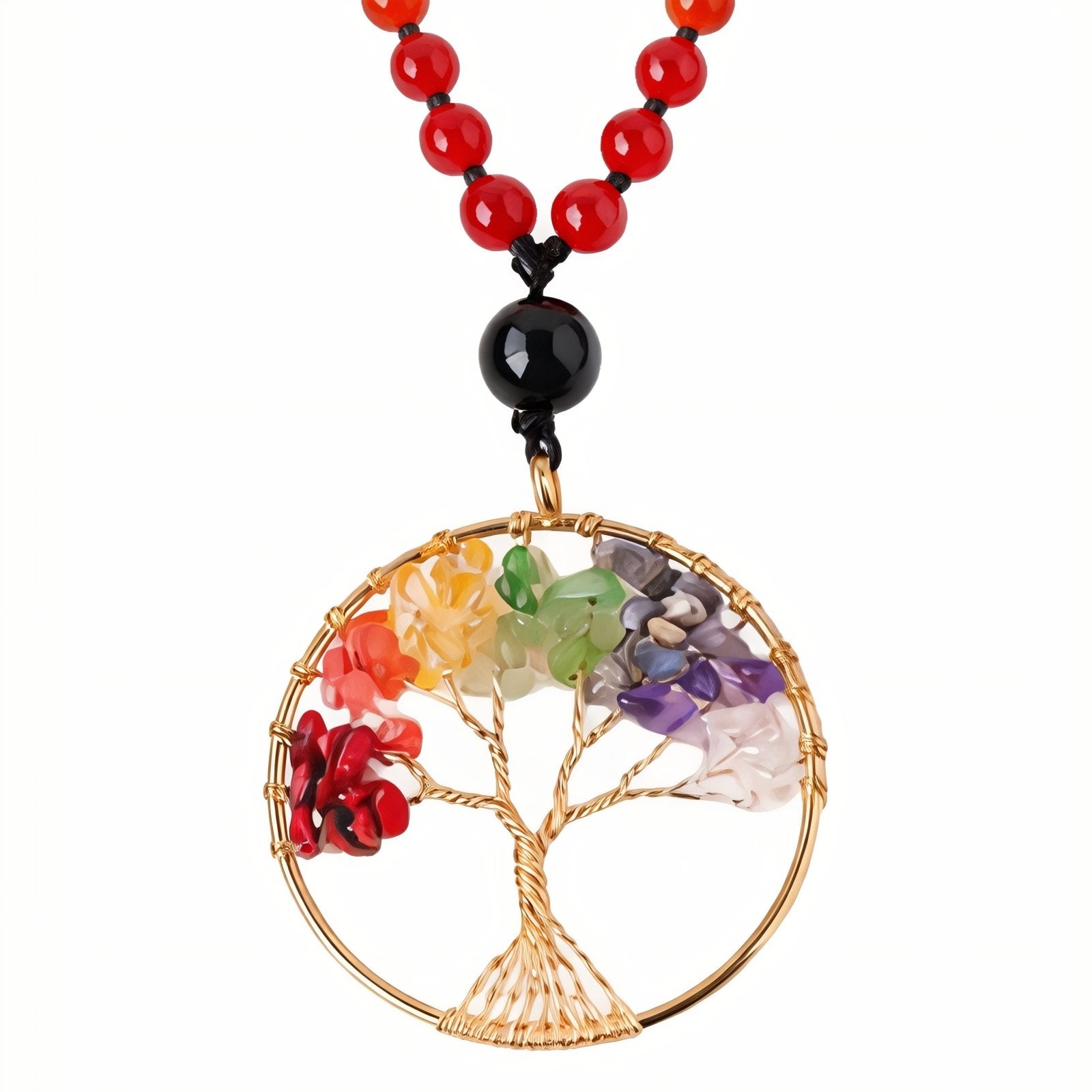Collier mala pendentif arbre de vie en pierres naturelles, avec perles multicolores, style bohème