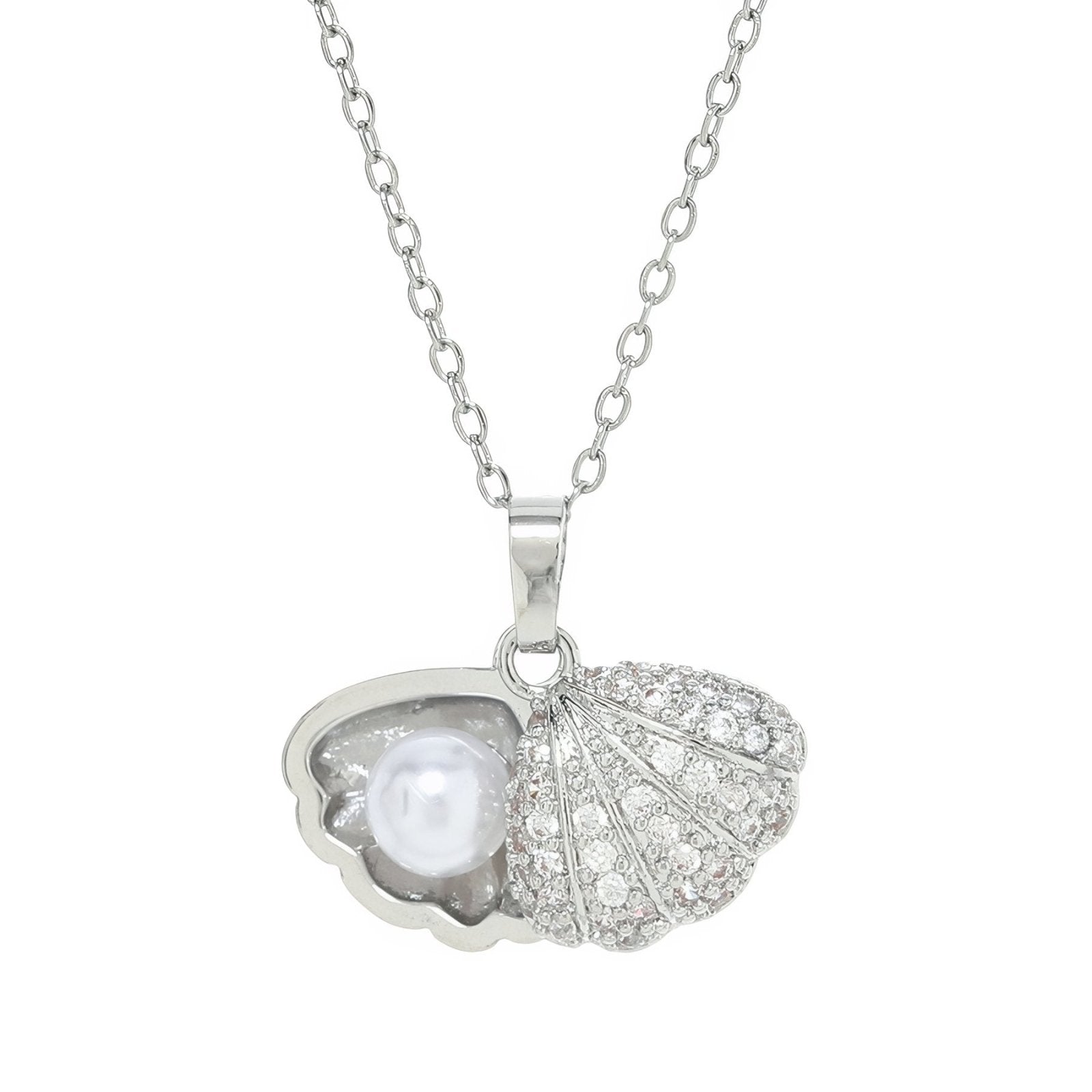 Collier marin pour femme, pendentif coquillage et perle, en acier inoxydable serti zircon