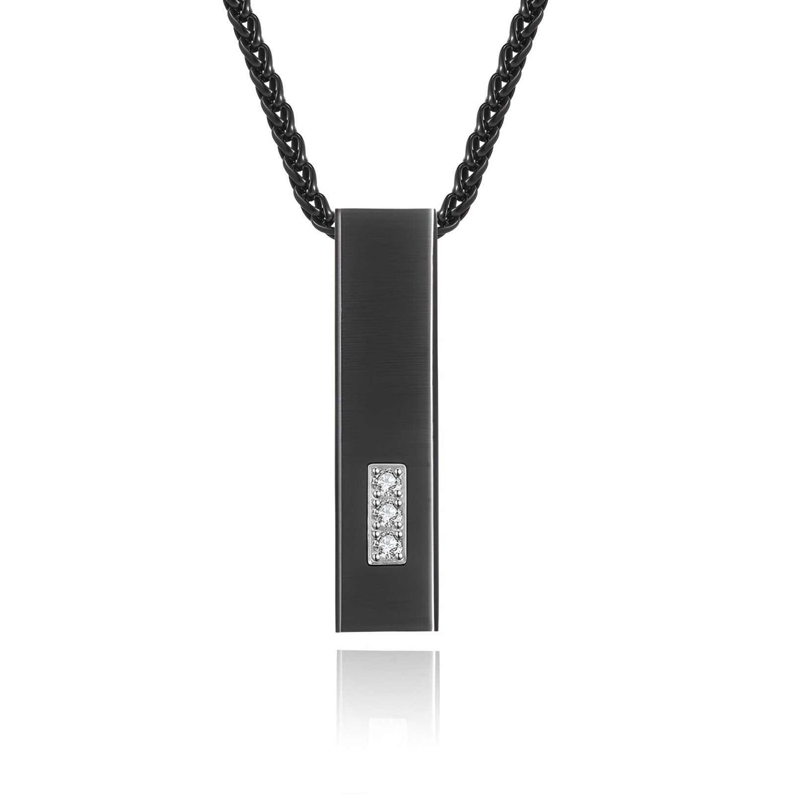 Collier masculin contemporain, pendentif noir mat et zircon, chaîne spiga, modèle Ozio