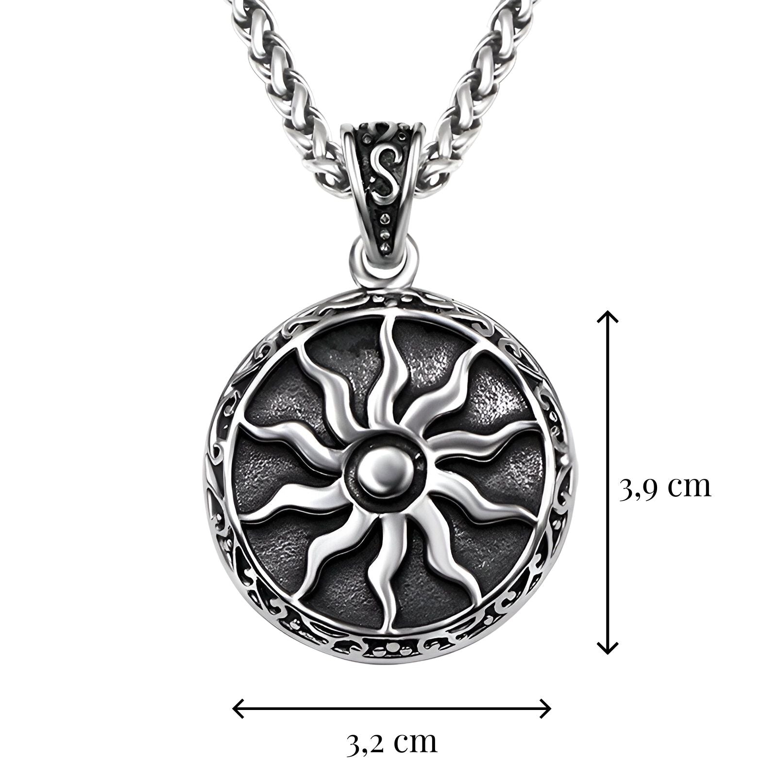 Collier médaillon solaire en acier inoxydable, style viking, pour homme, modèle Helios