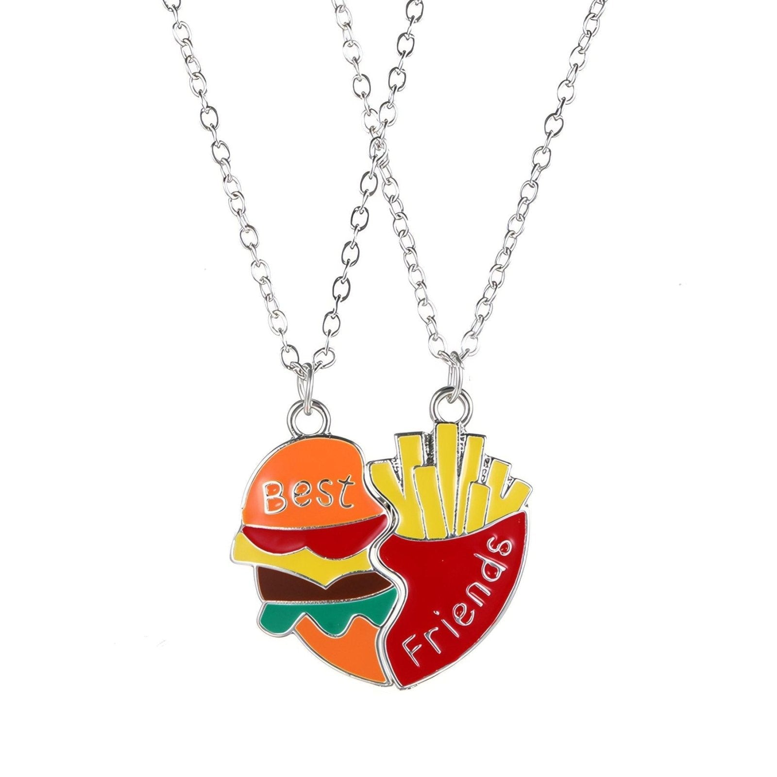 Collier meilleure amie magnétique, pendentif burger et frites, en alliage et résine