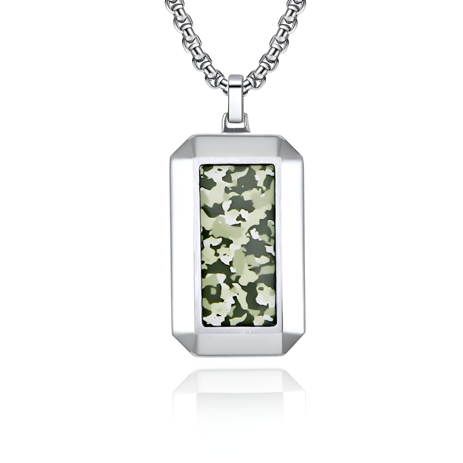 Collier militaire homme, pendentif rectangulaire camouflage sur chaîne vénitienne, modèle Sniper