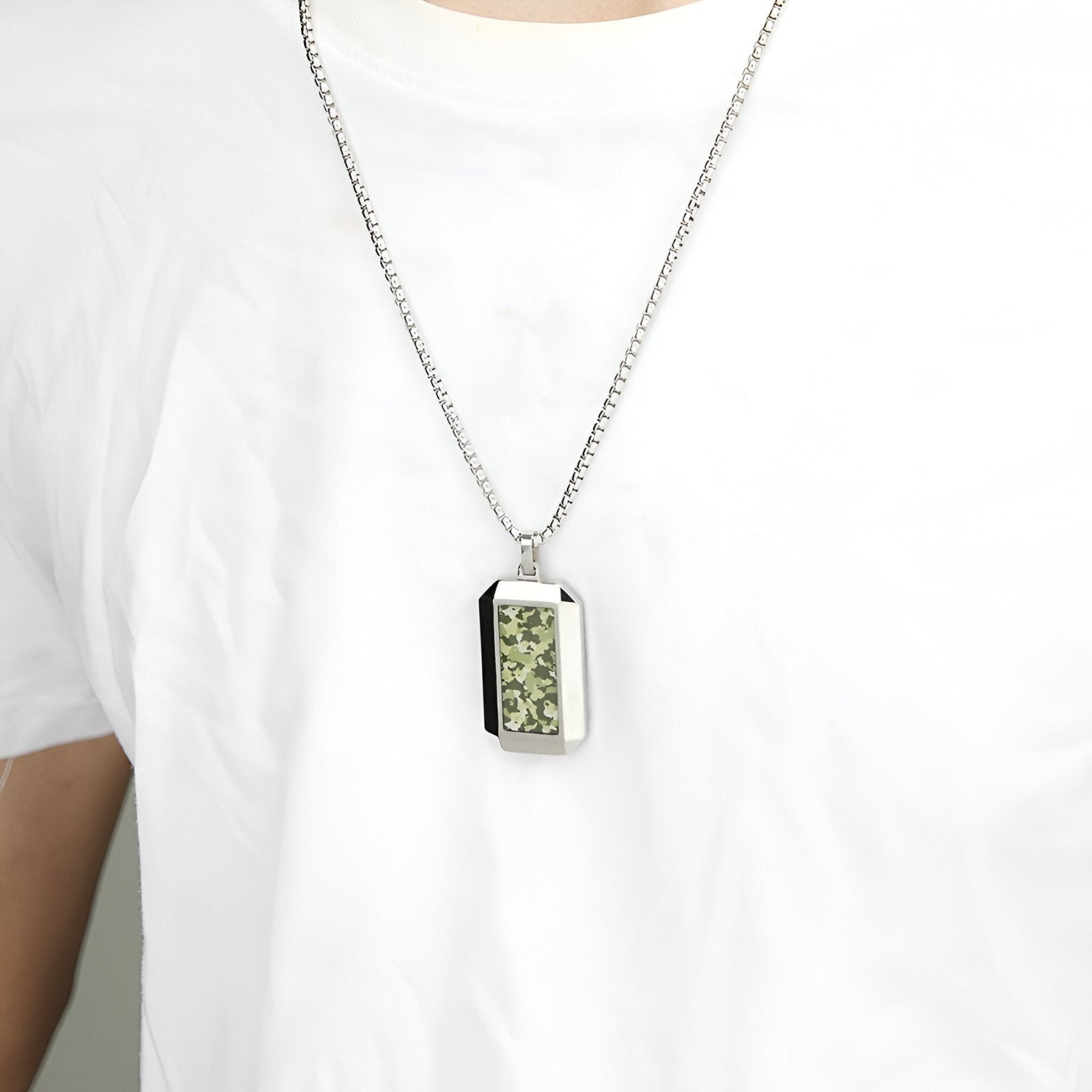 Collier militaire homme, pendentif rectangulaire camouflage sur chaîne vénitienne, modèle Sniper
