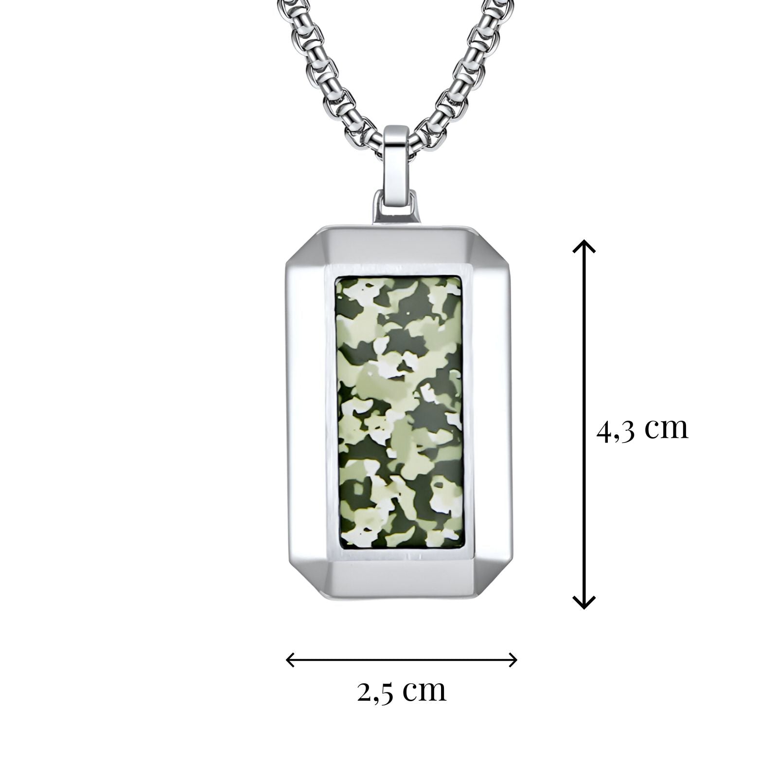 Collier militaire homme, pendentif rectangulaire camouflage sur chaîne vénitienne, modèle Sniper