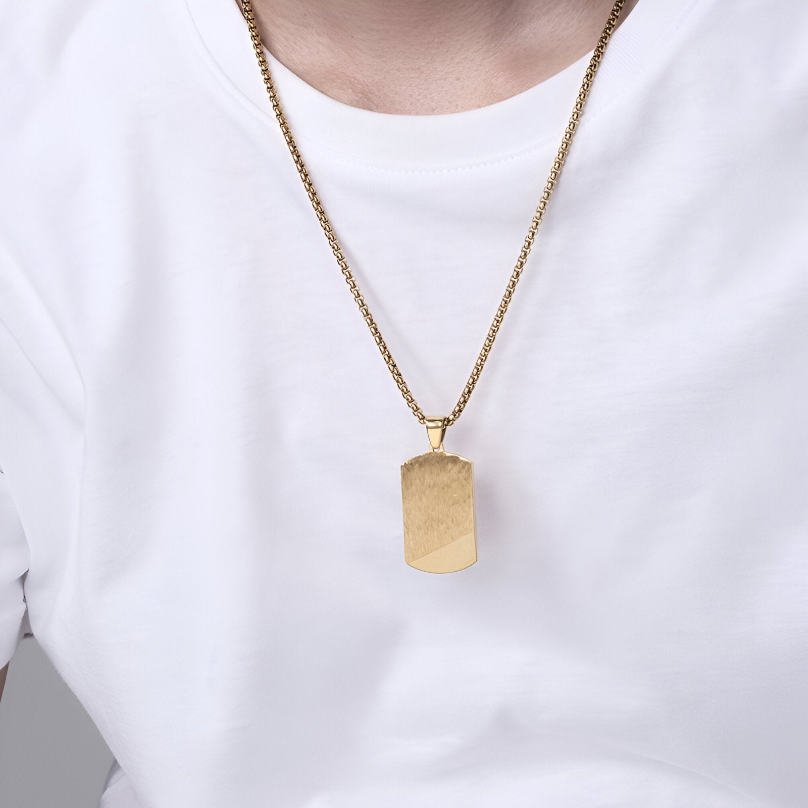 Collier militaire minimaliste pour homme, acier inoxydable, finition polie et brossée, modèle Hawk