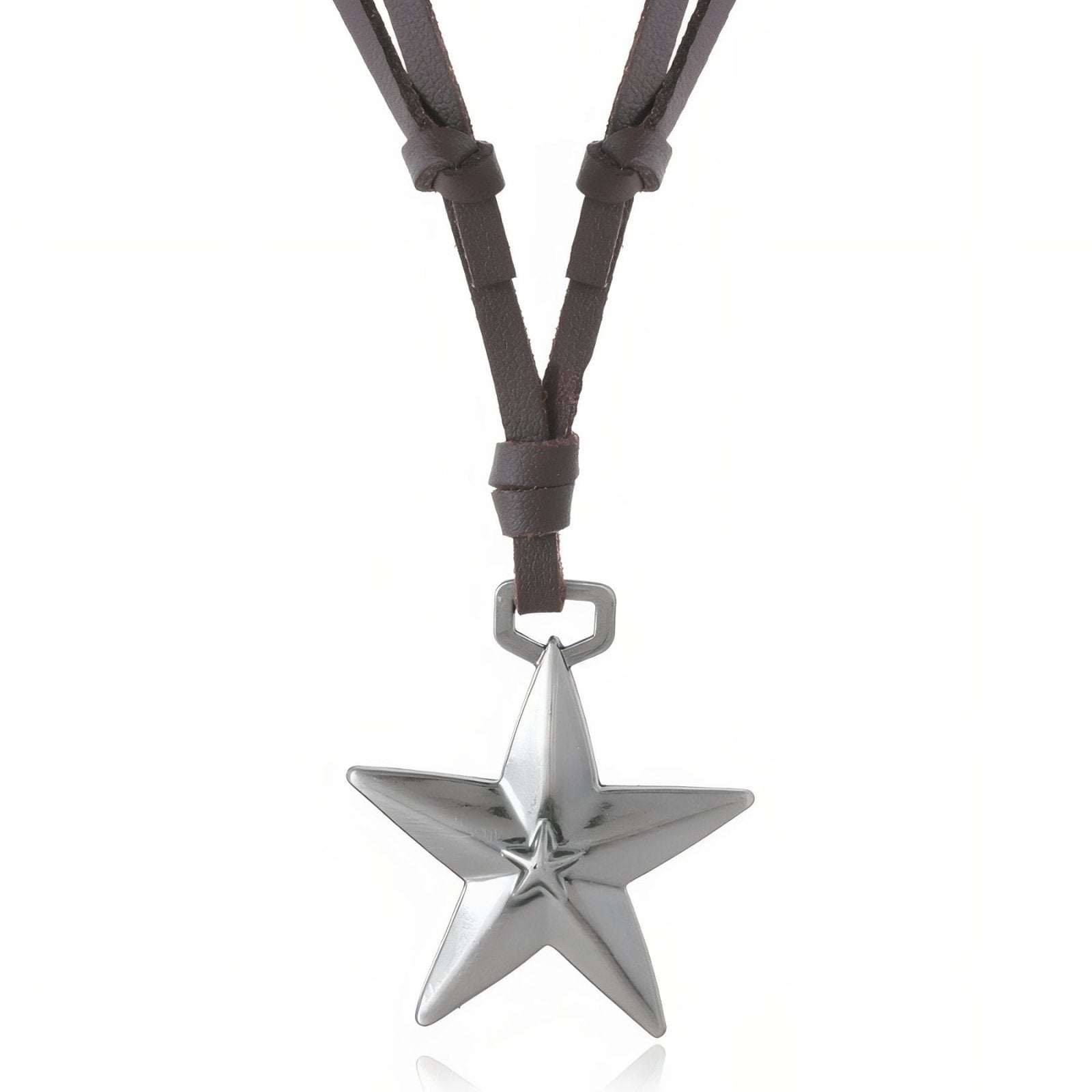 Unisex halsband med stjärnhängsmycke, justerbar svart eller brun läder