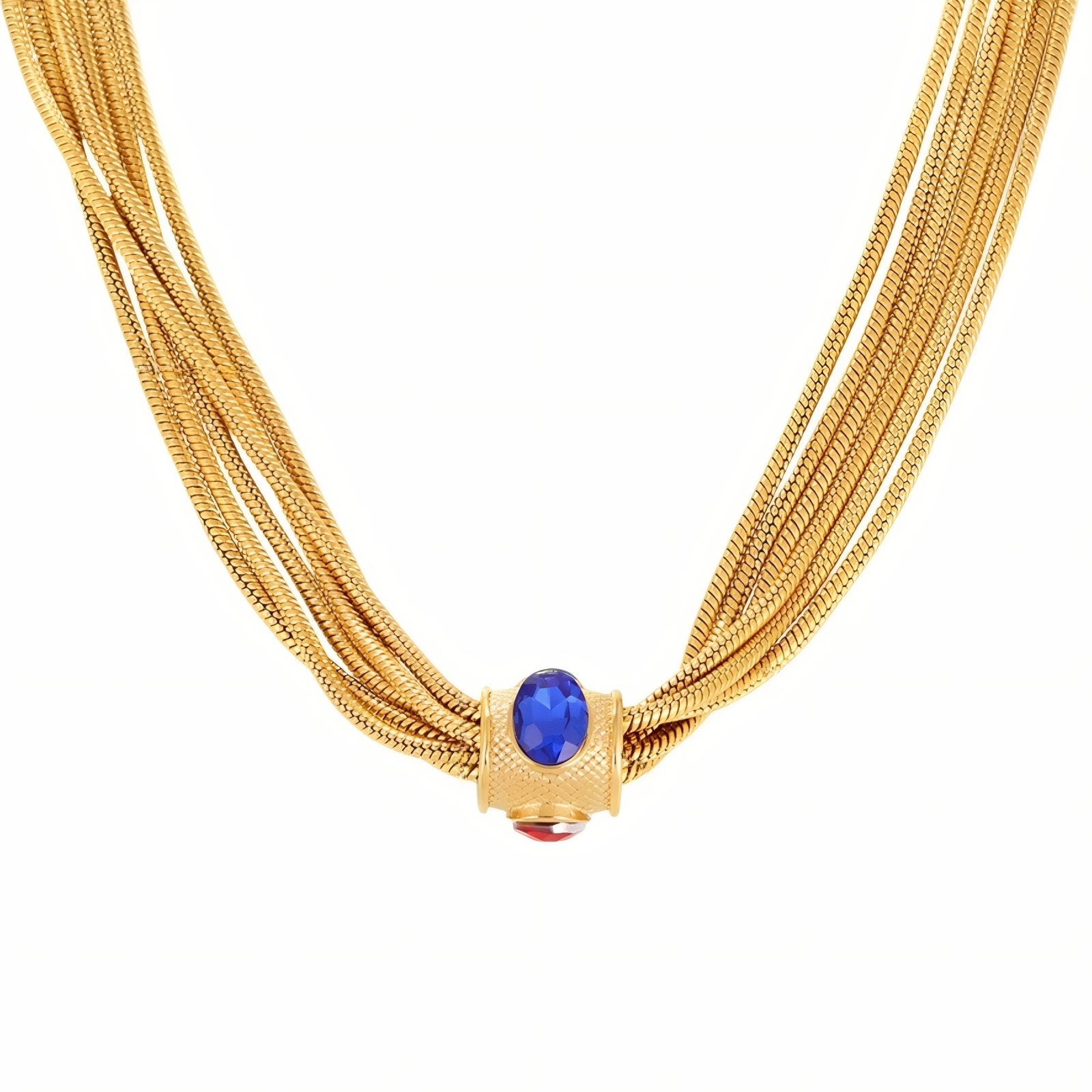 Collier multi - chaînes pour femme, avec pendentif cylindrique serti de strass, en acier inoxydable