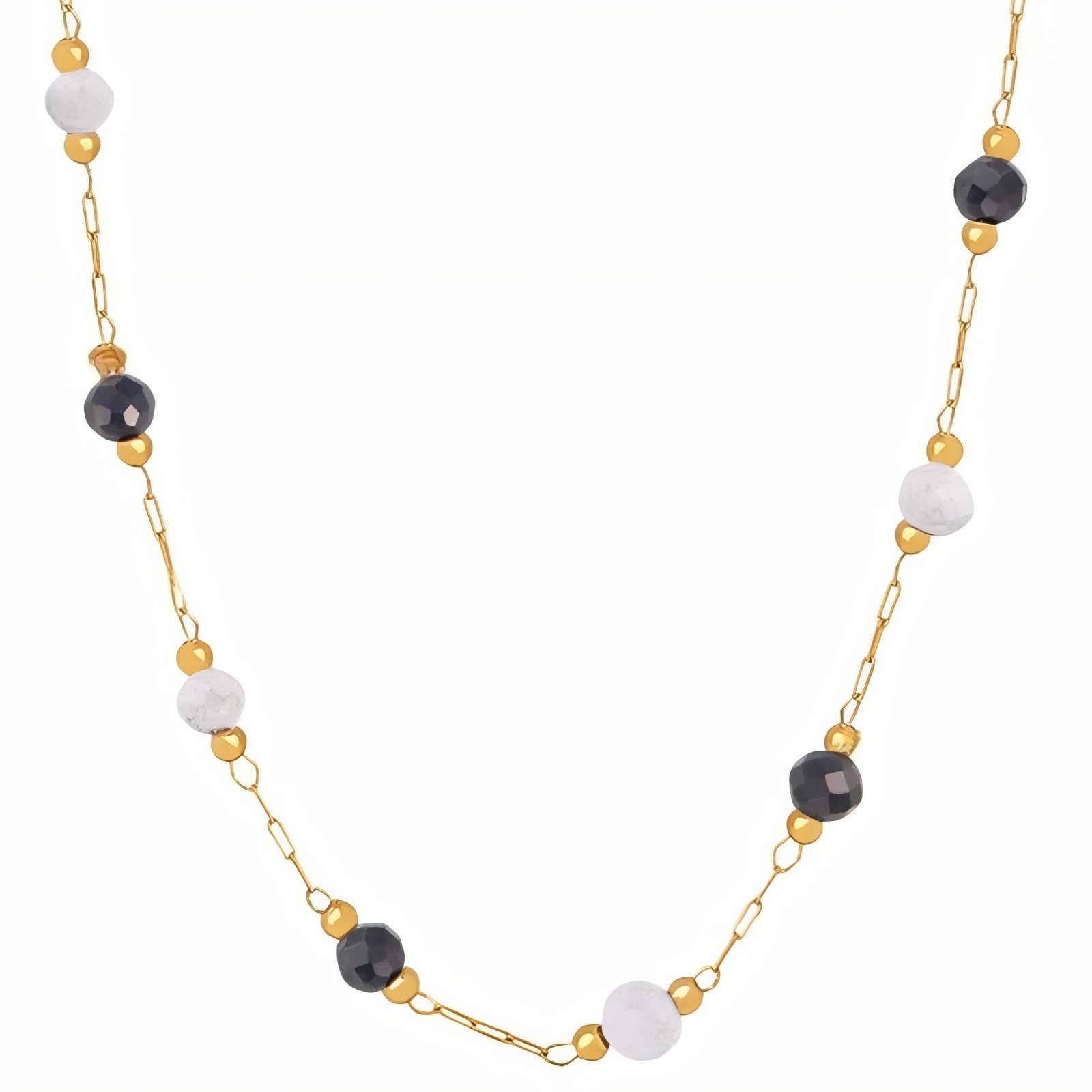 Collier multicolore pour femme, avec pierres naturelles, en acier inoxydable, style minimaliste