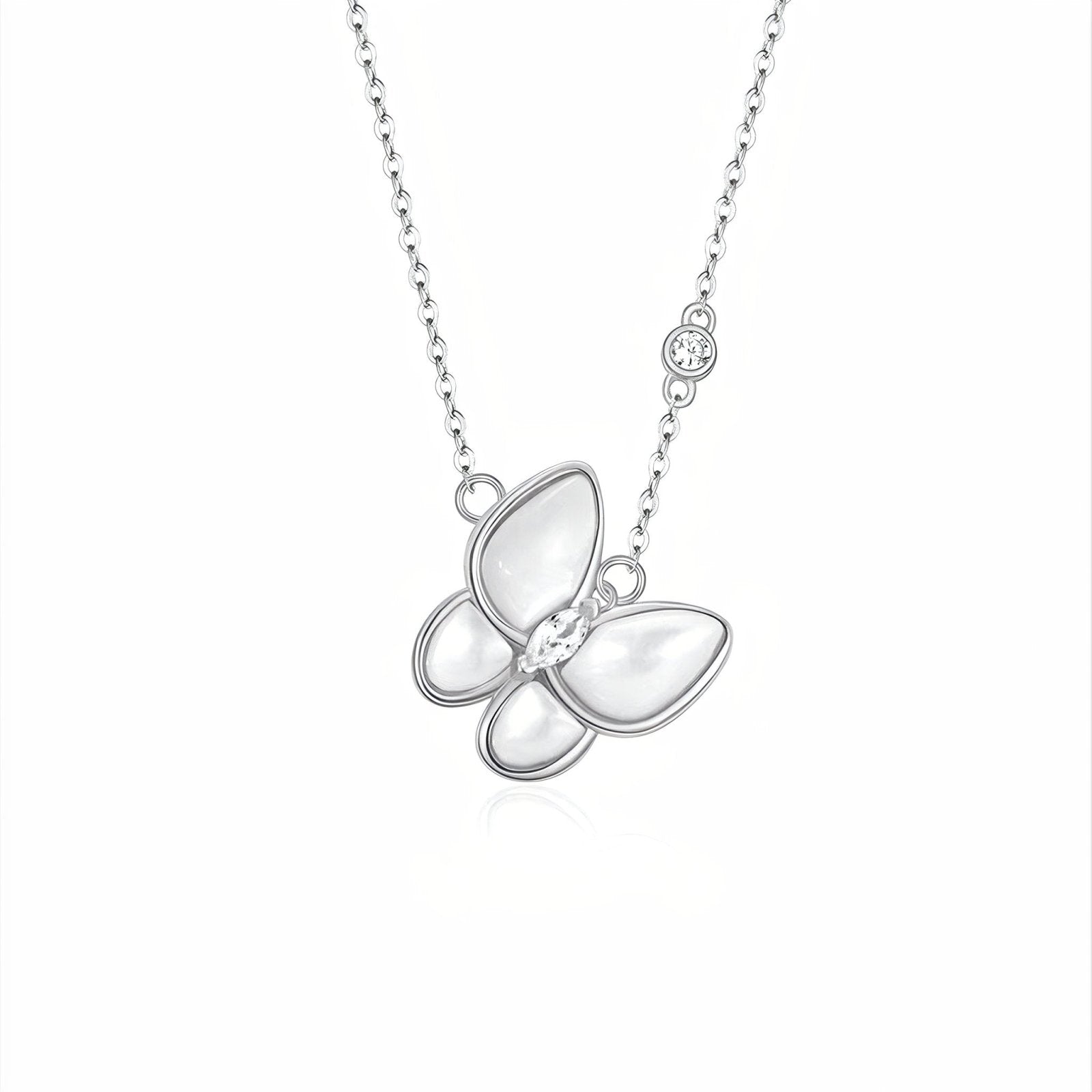Collier papillon en nacre, argent 925, doré champagne ou argenté, modèle Olga