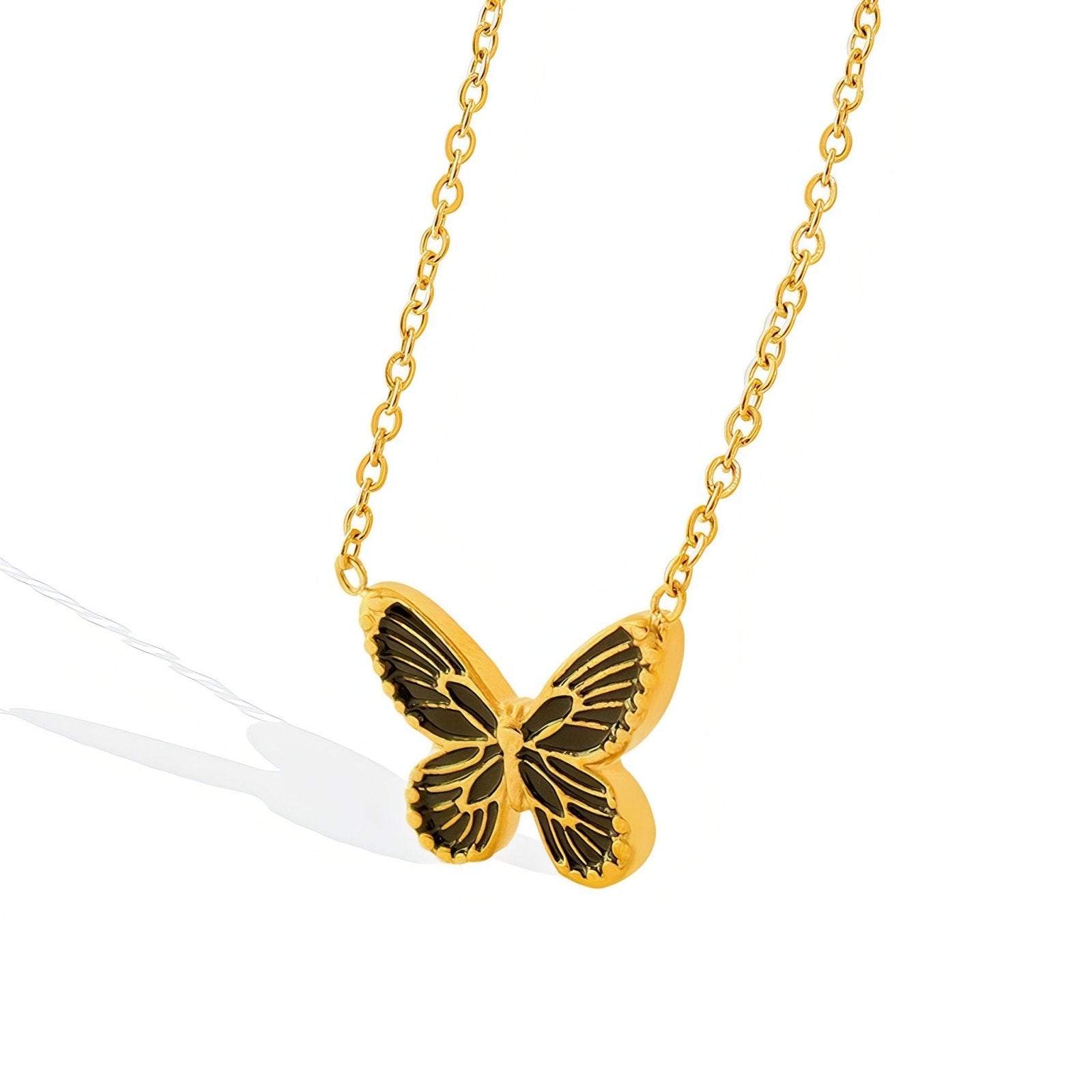 Collier papillon en titane doré, émail noir, style minimaliste, modèle Ainsley