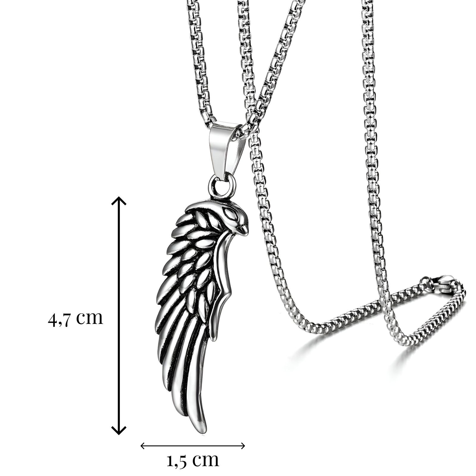 Collier pendentif aile d’aigle en acier inoxydable, style urbain, chaine vénitienne de 60 cm, modèle Veyron