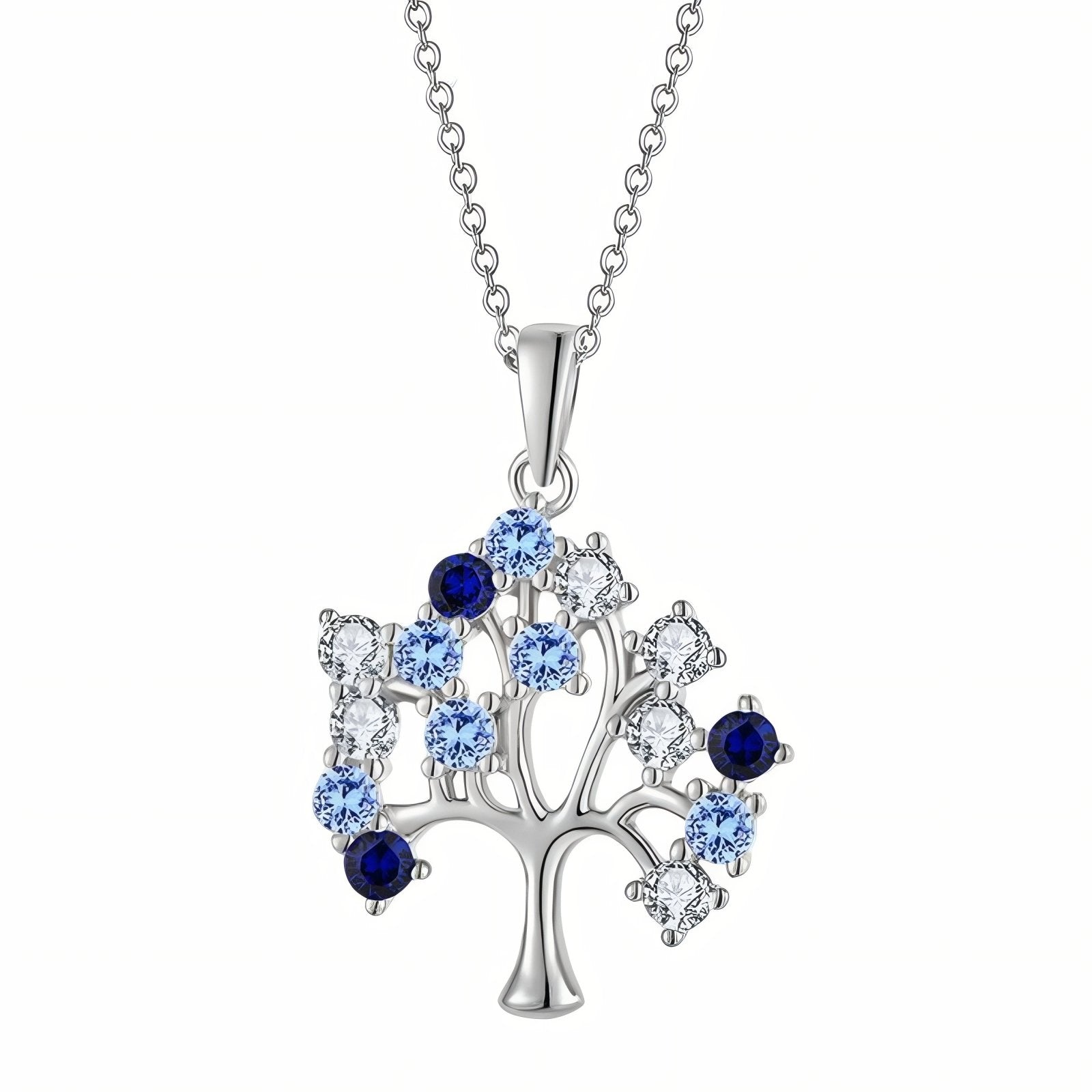 Collier pendentif arbre de vie pour femme, avec zircon bleu et transparent, en argent 925