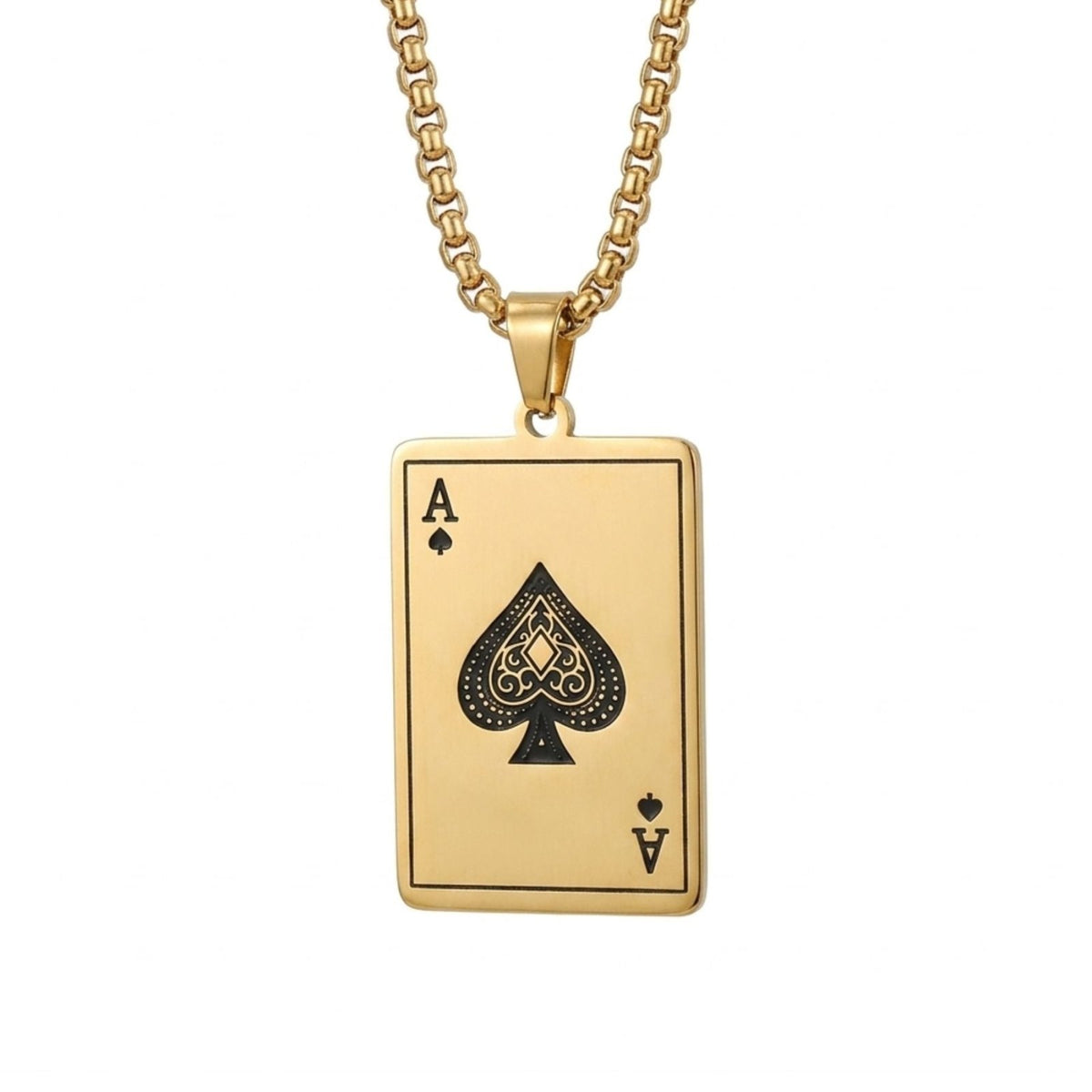 Collier pendentif as de pique pour homme, en acier inoxydable, carte à jouer rectangulaire aux motifs gravés