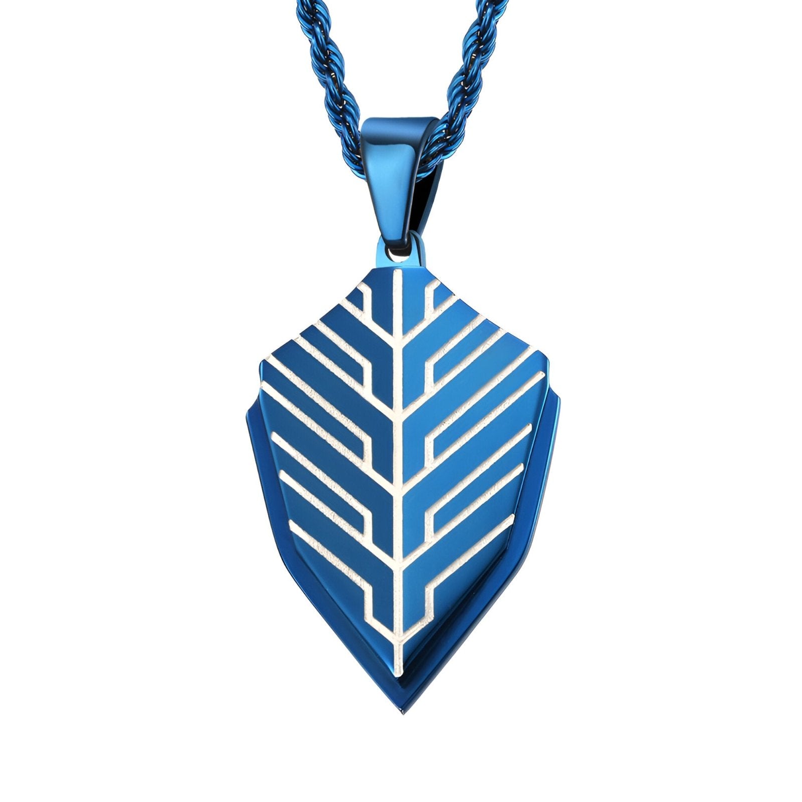 Collier pendentif bouclier homme, acier inoxydable bleu ou noir, style urbain, modèle Falcon