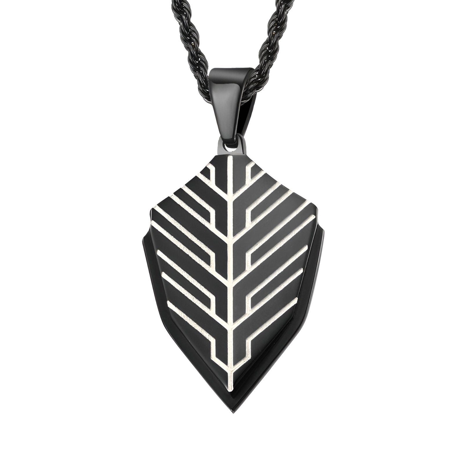 Collier pendentif bouclier homme, acier inoxydable bleu ou noir, style urbain, modèle Falcon