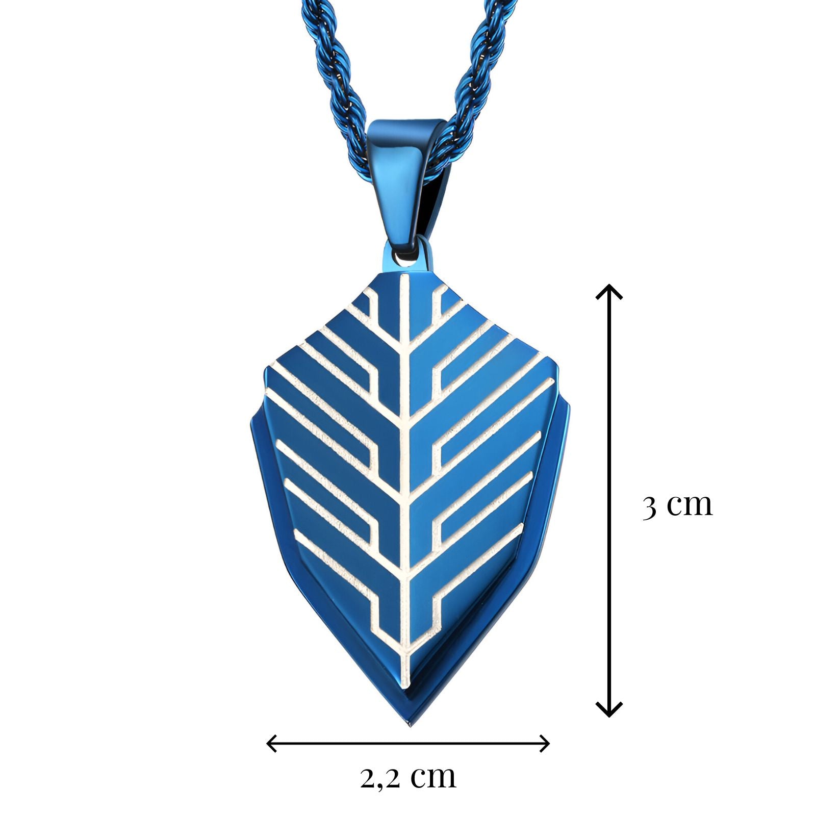 Collier pendentif bouclier homme, acier inoxydable bleu ou noir, style urbain, modèle Falcon