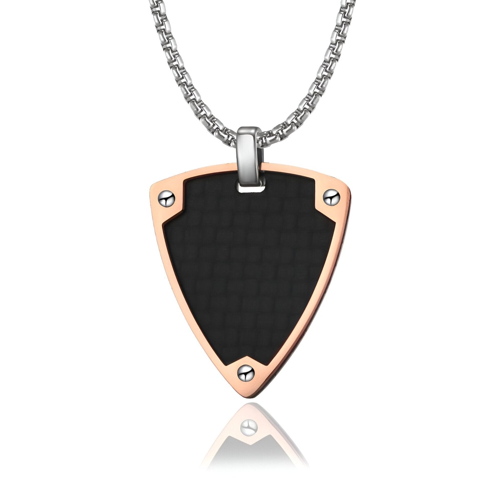 Collier pendentif bouclier noir, acier inoxydable et fibre de carbone, pour homme, modèle Major