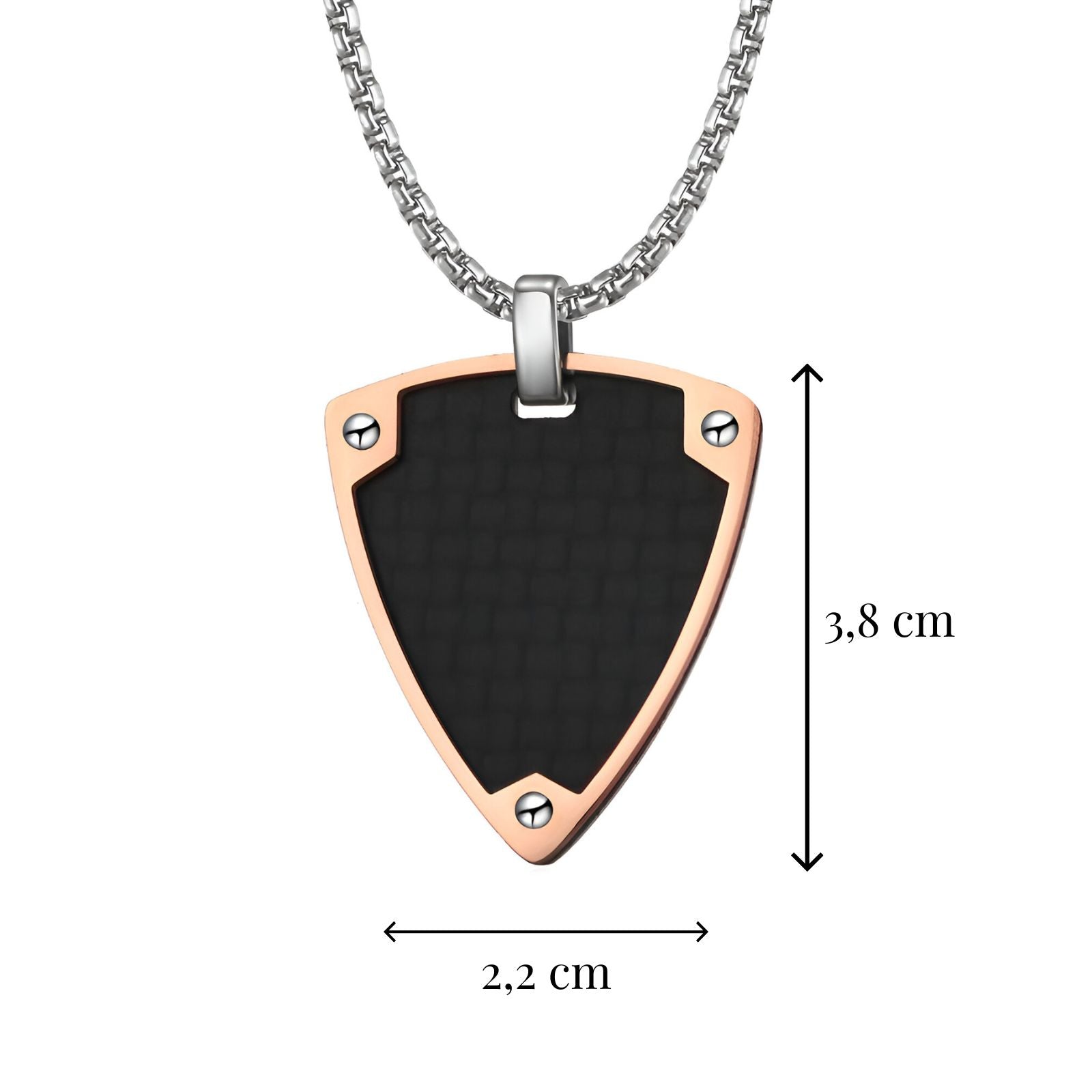 Collier pendentif bouclier noir, acier inoxydable et fibre de carbone, pour homme, modèle Major