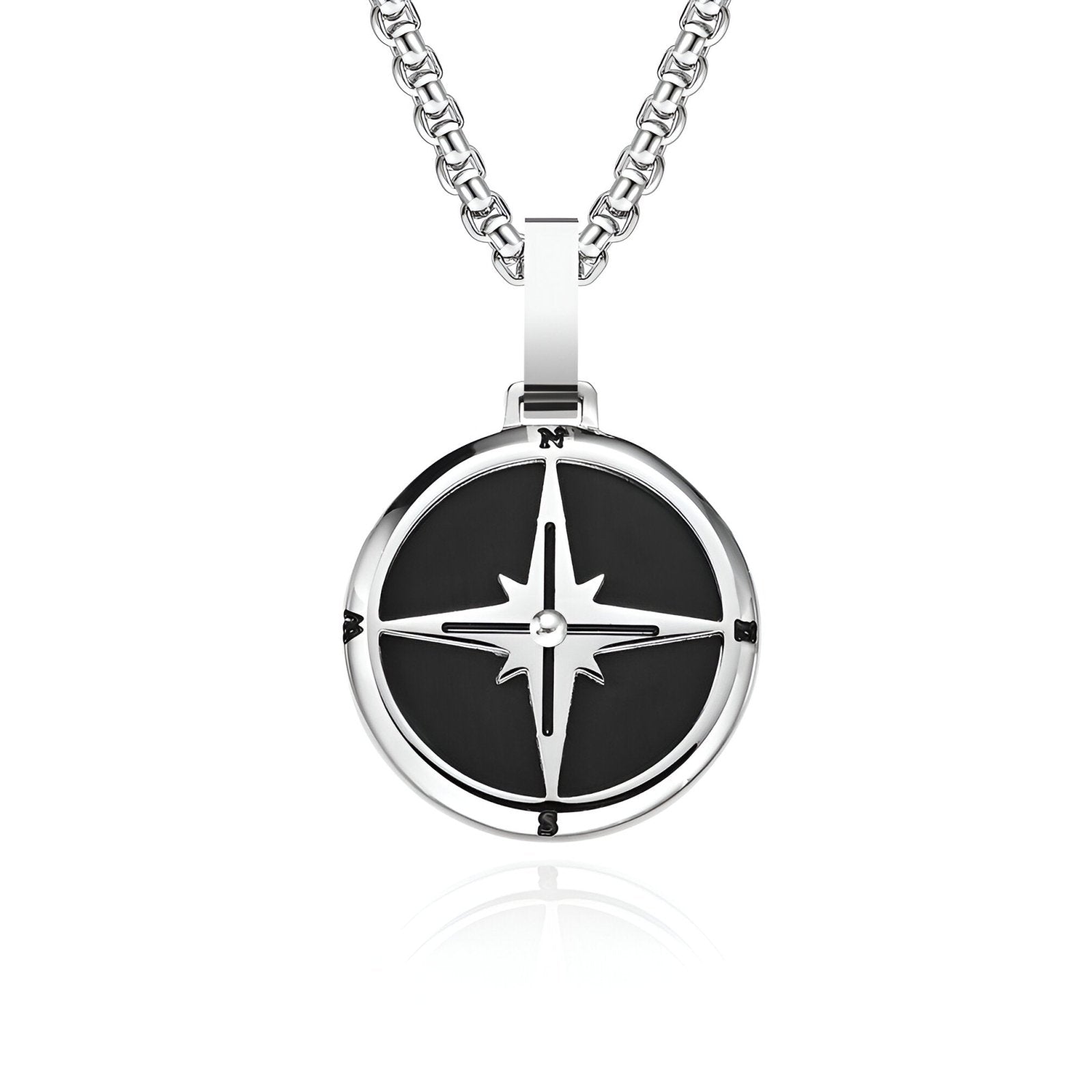 Collier pendentif boussole, en acier poli inoxydable bicolore, modèle Nautilus