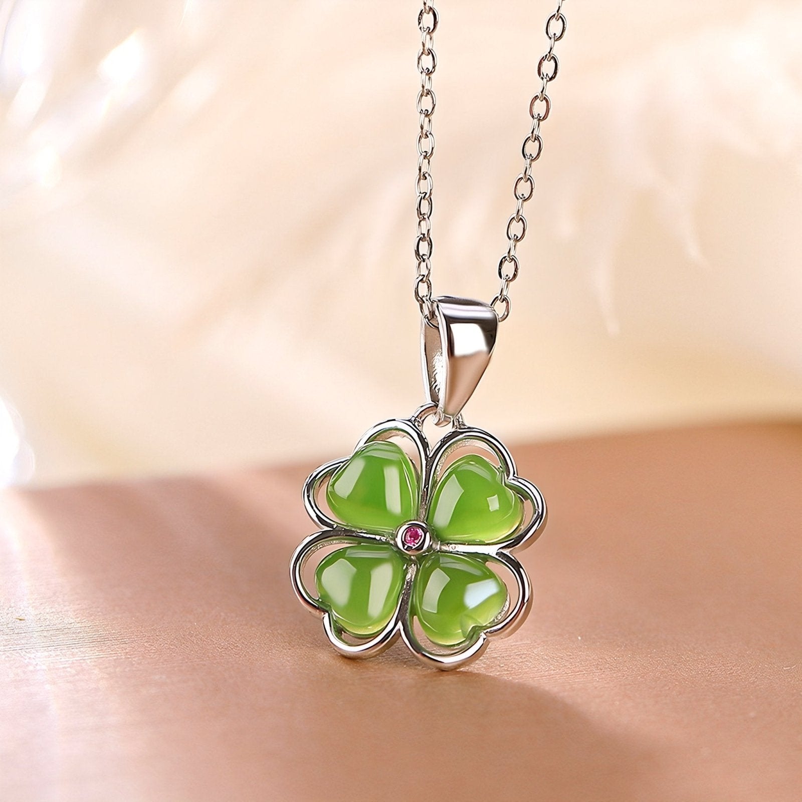 Collier pendentif chance, trèfle à 4 feuilles, en argent 925, maille forçat, modèle Evie