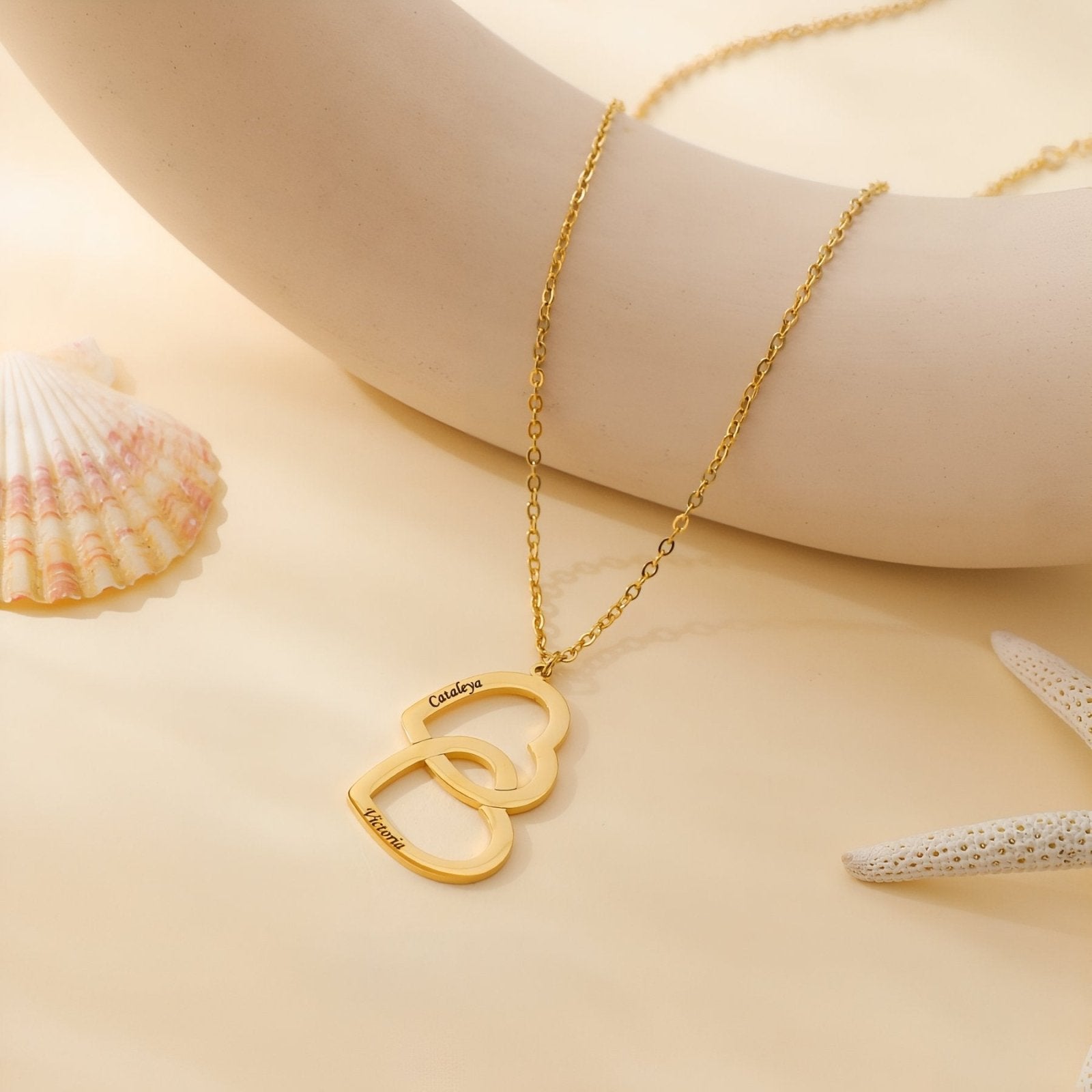 Collier pendentif cœur double, à personnaliser, en acier inoxydable, modèle Cérès
