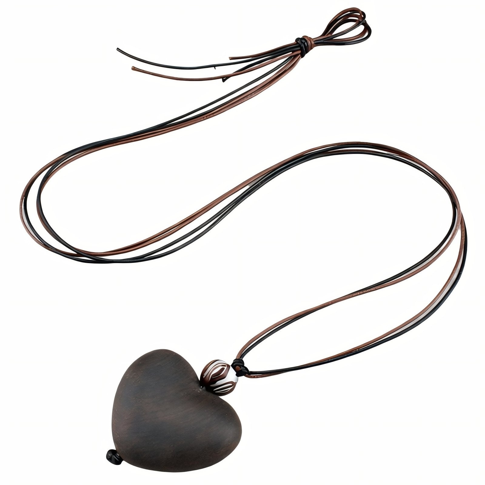 Collier pendentif cœur en bois naturel pour femme, avec perle en bois et double cordon ajustable, style bohème