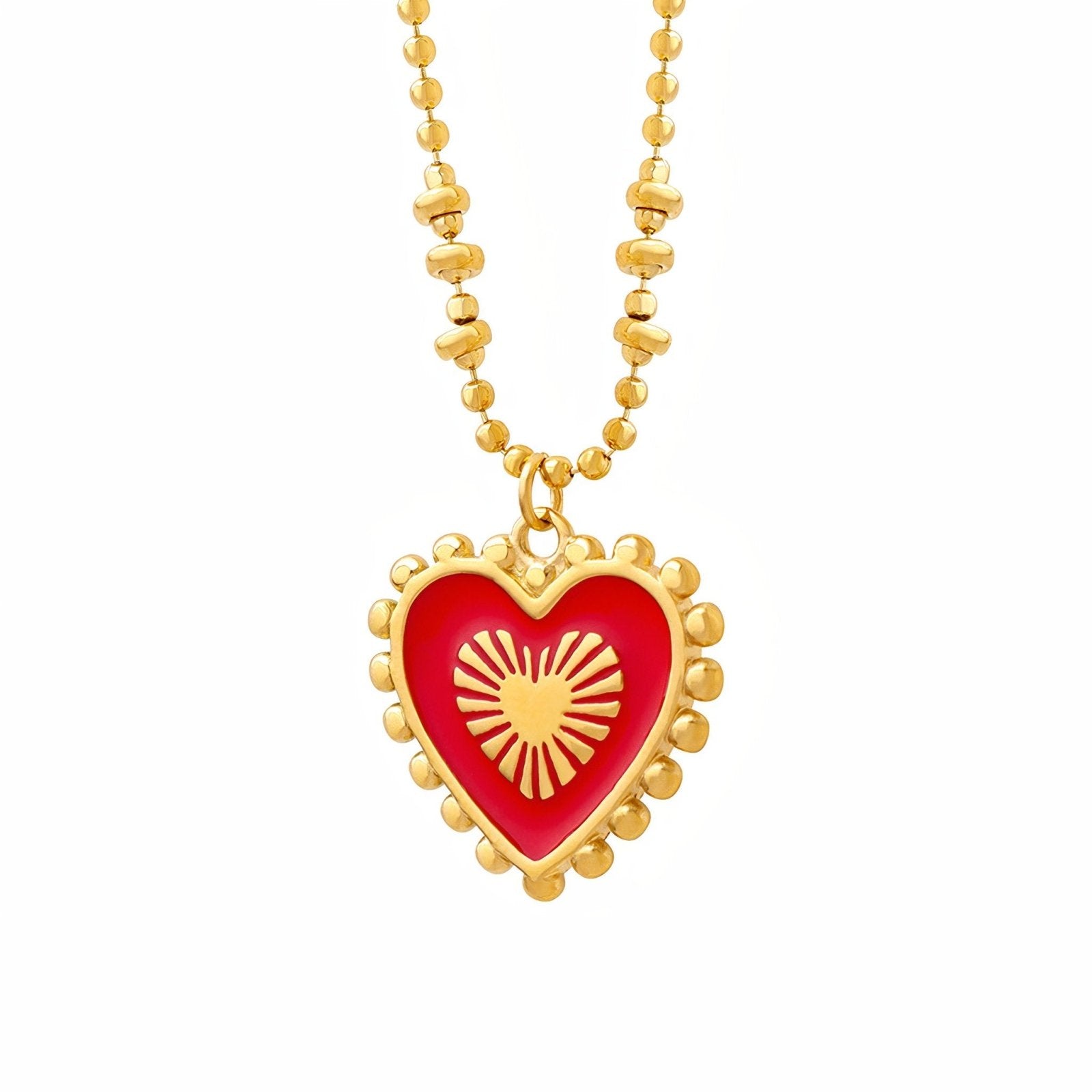 Collier pendentif cœur réversible, double face rouge et noir, chaîne perlée, modèle El Ghalia