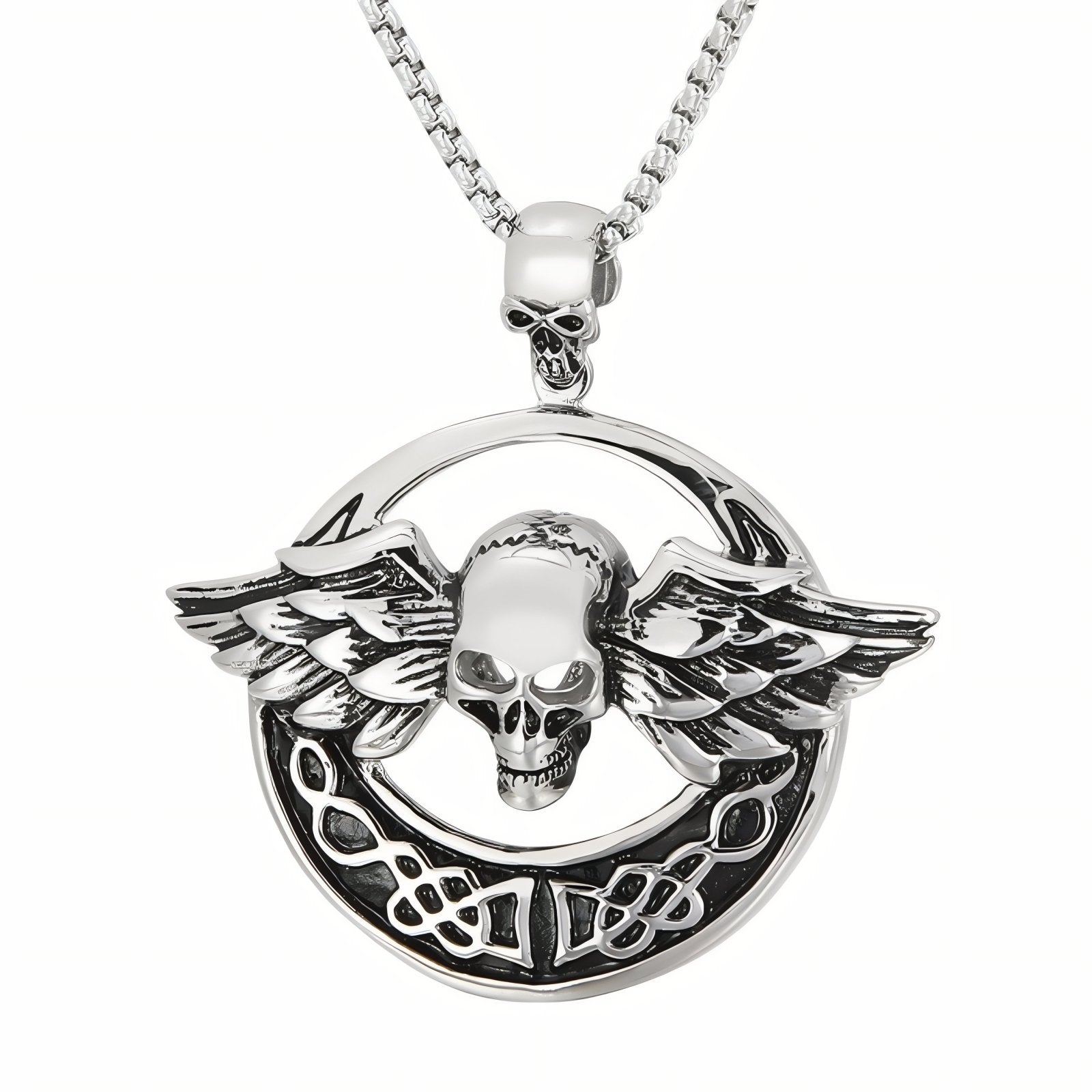 Collier pendentif crâne avec ailes pour homme, en acier inoxydable, style gothique