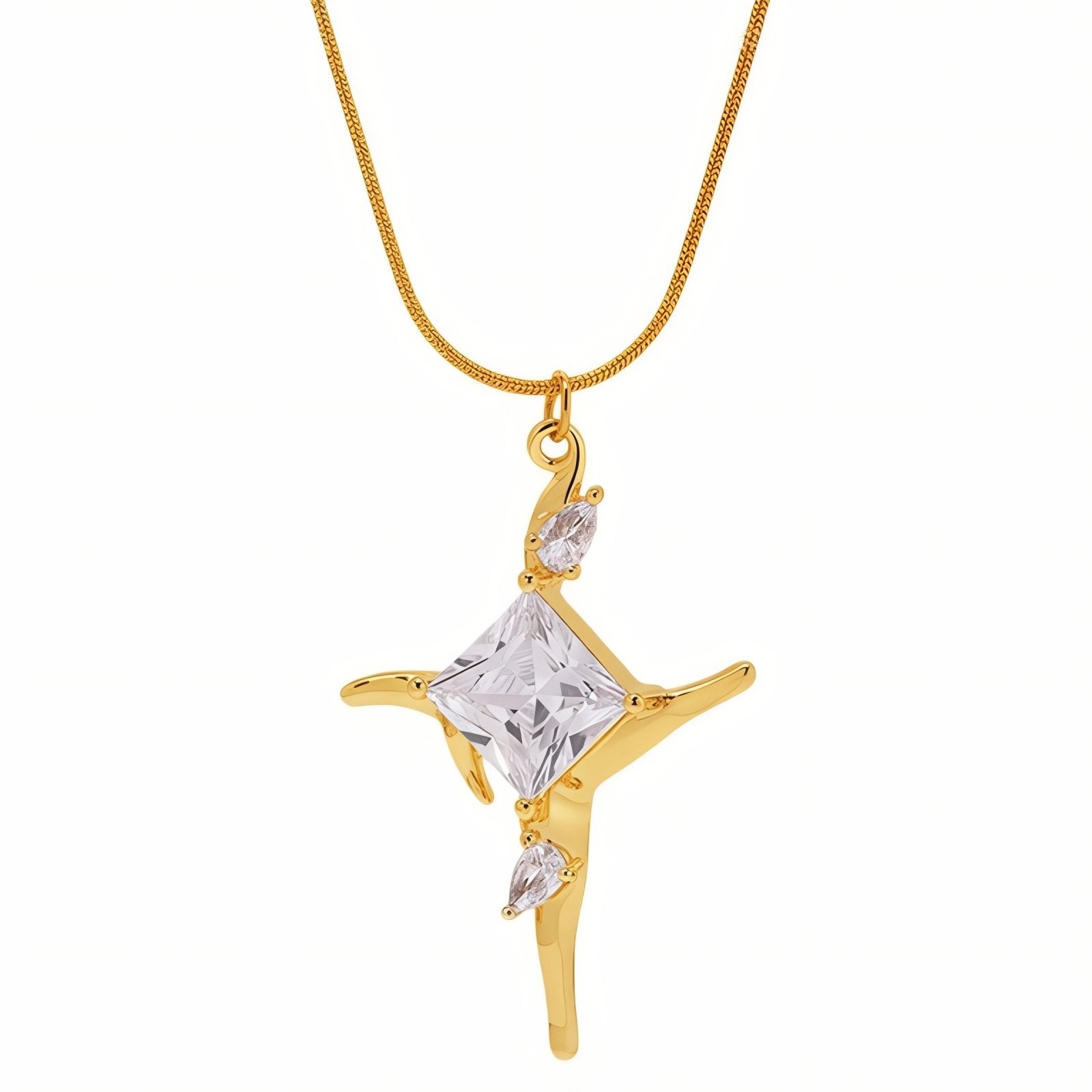 Collier pendentif croix artistique pour femme, avec zircon, en acier inoxydable