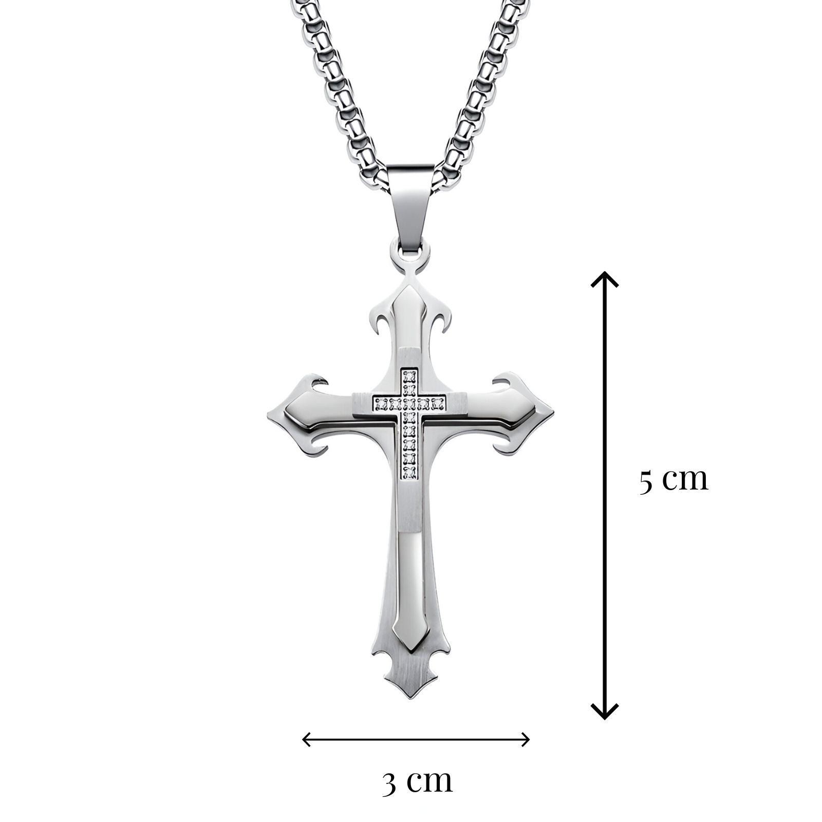 Collier pendentif croix baroque pour homme, acier inoxydable et zircon, design sculpté, Orion