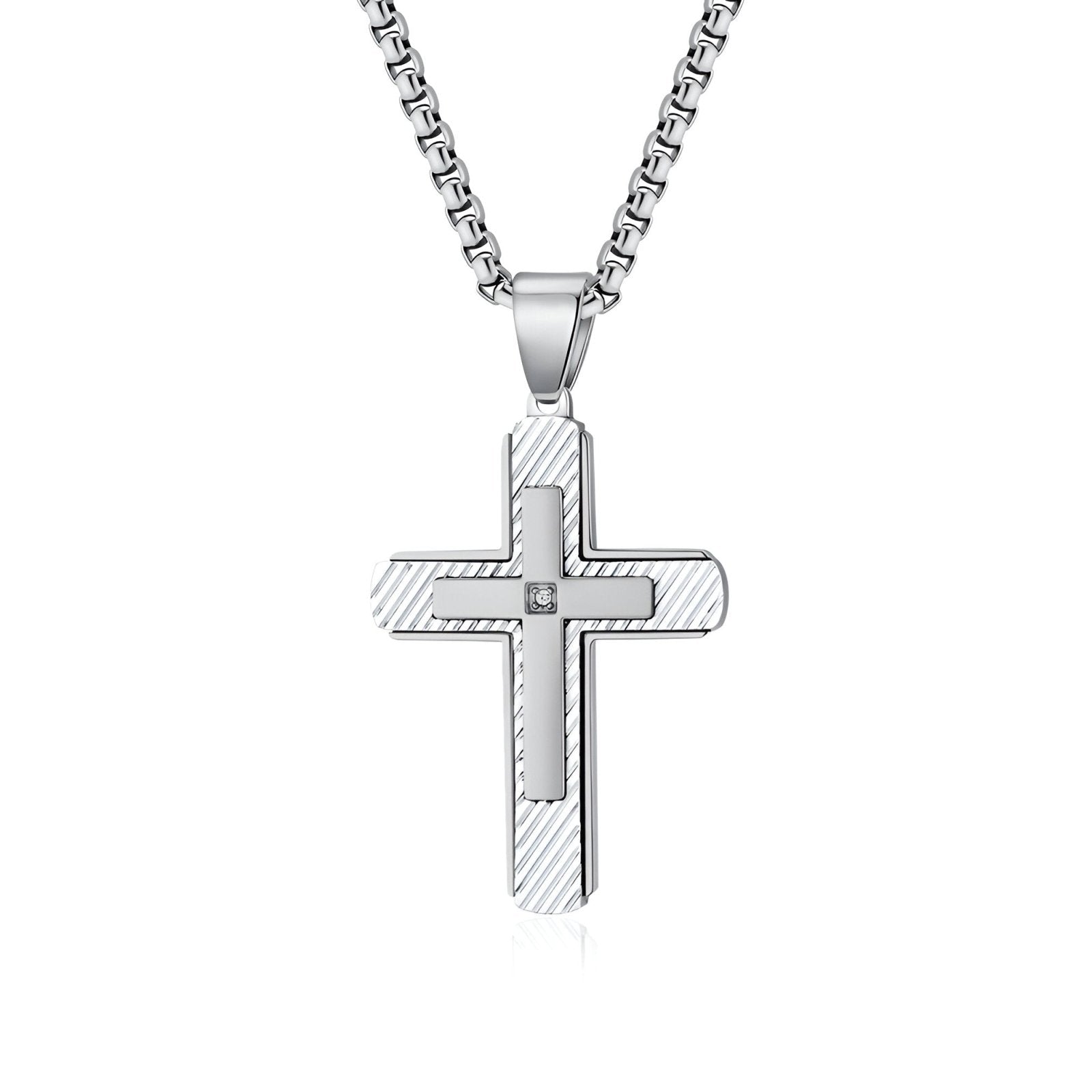 Collier pendentif croix brossée, zircon central, pour homme, style moderne en acier, modèle Tali