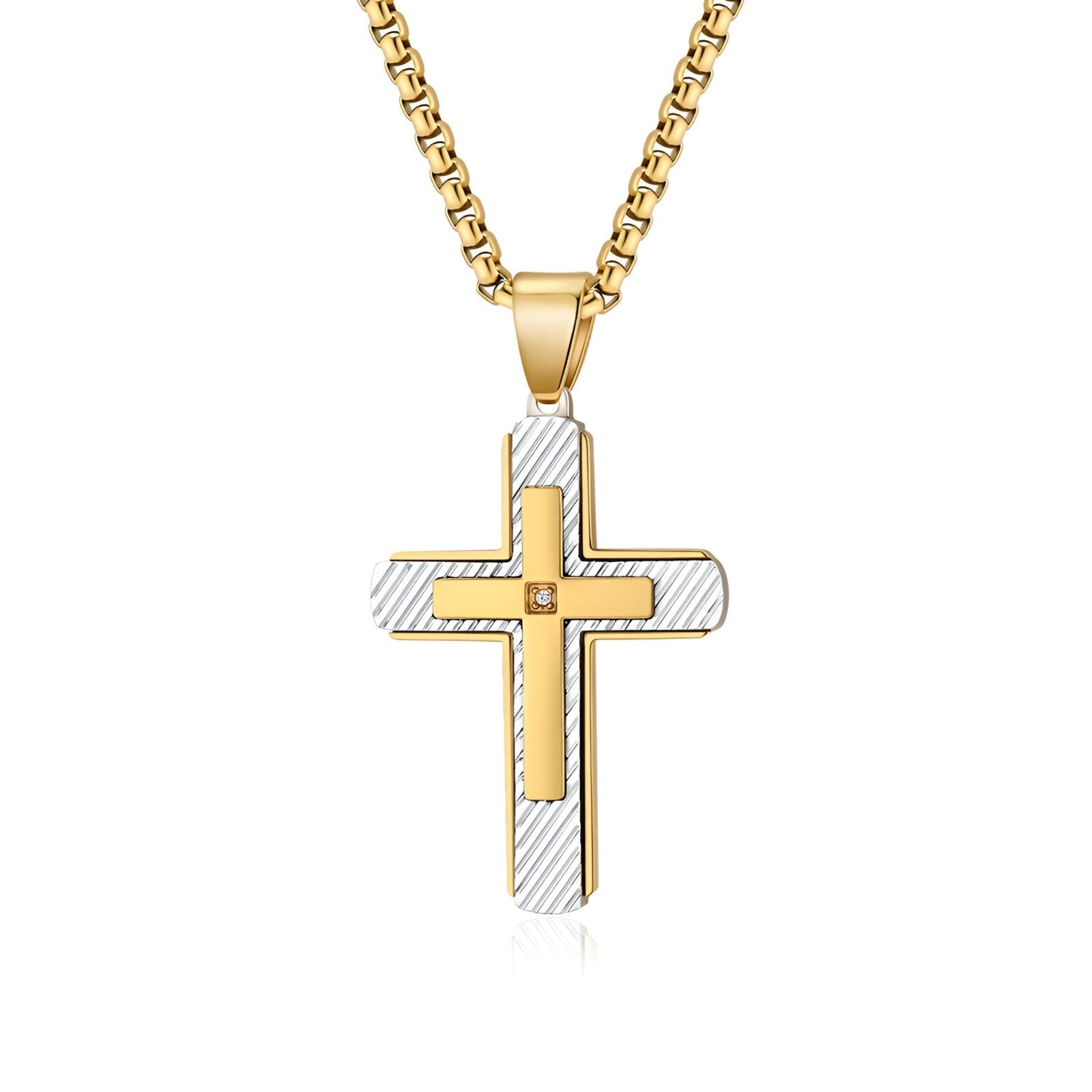 Collier pendentif croix brossée, zircon central, pour homme, style moderne en acier, modèle Tali