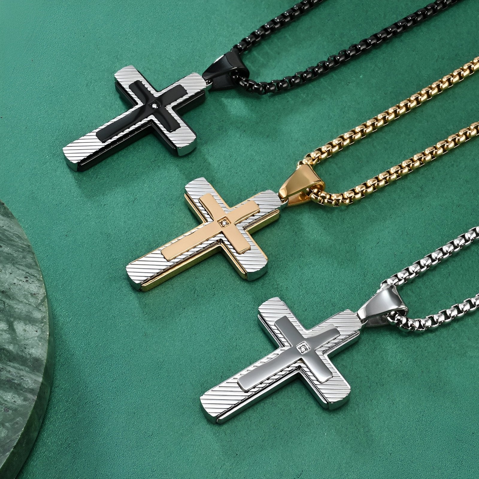 Collier pendentif croix brossée, zircon central, pour homme, style moderne en acier, modèle Tali