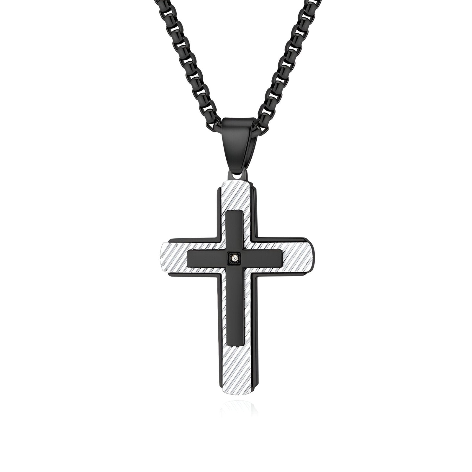 Collier pendentif croix brossée, zircon central, pour homme, style moderne en acier, modèle Tali