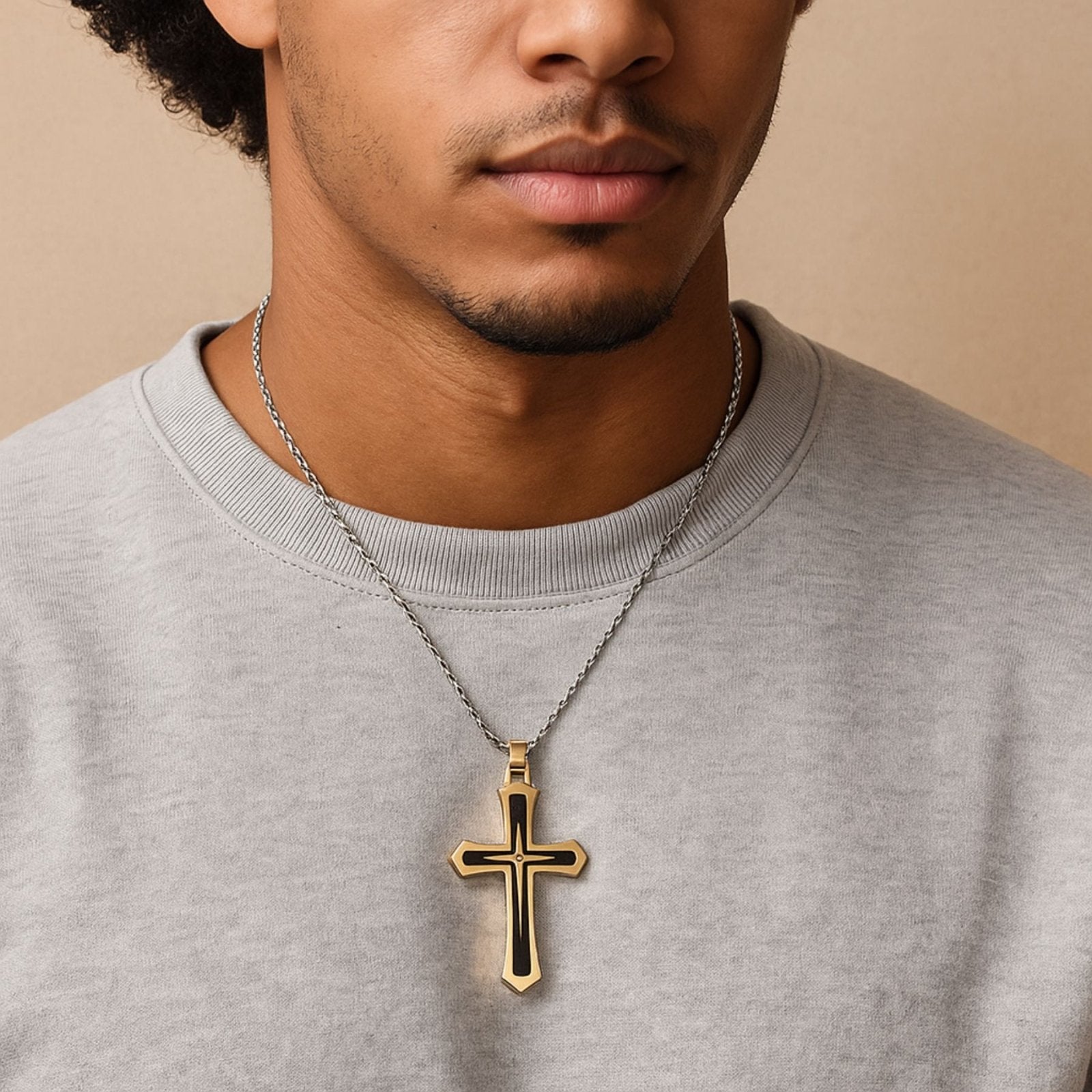 Collier pendentif croix, en acier 316L, pour homme, modèle Ezekiel
