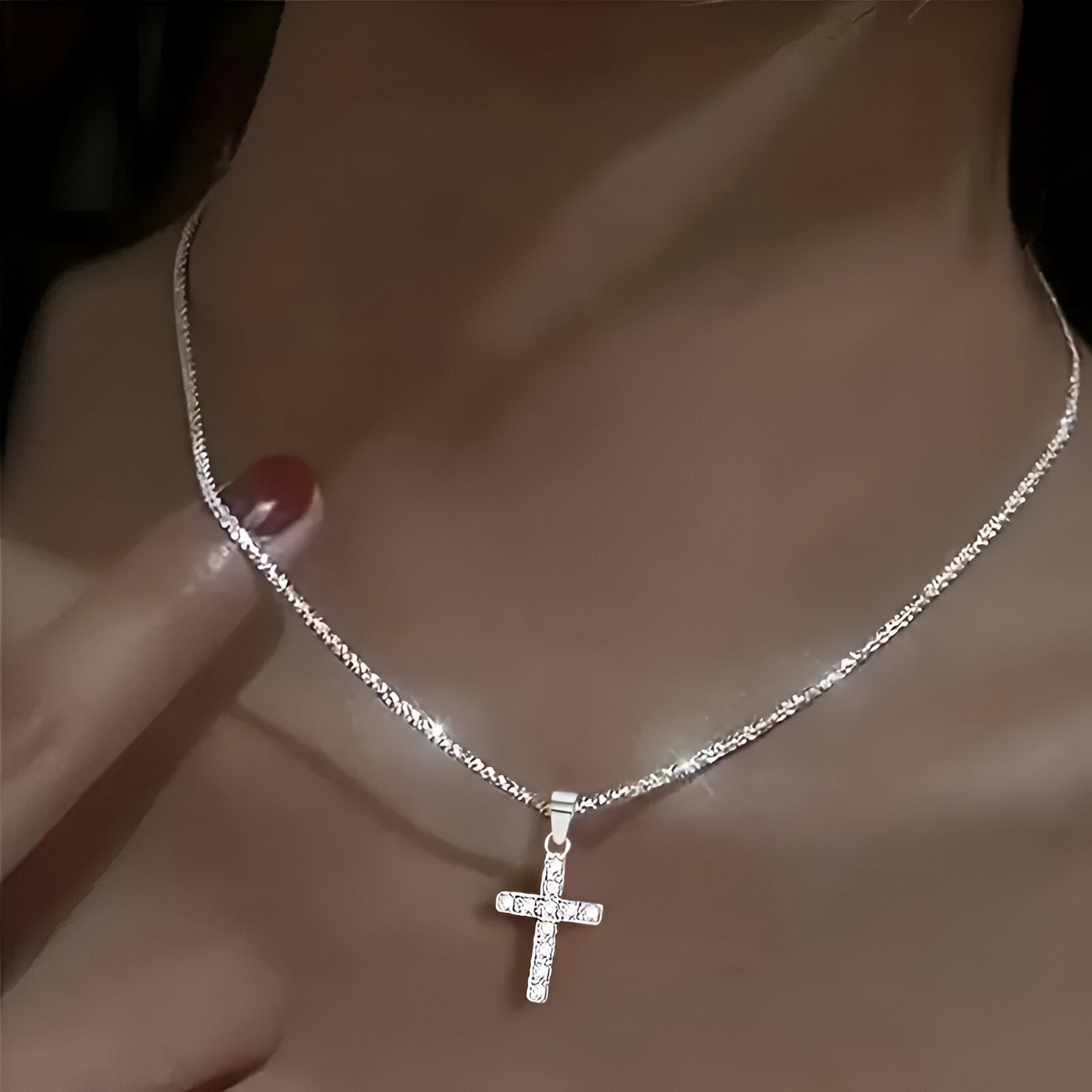 Collier pendentif croix en argent 925, zircons brillants, chaine ajustable, modèle Vermeer
