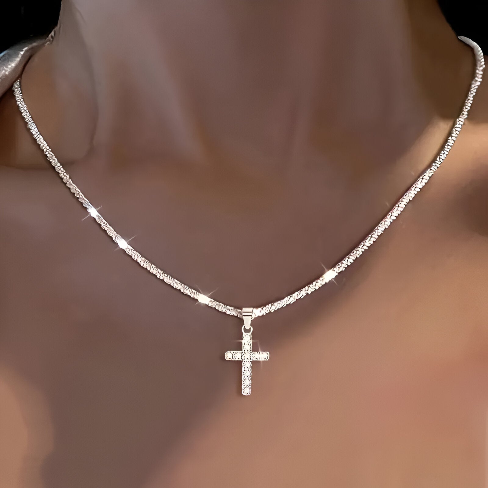 Collier pendentif croix en argent 925, zircons brillants, chaine ajustable, modèle Vermeer