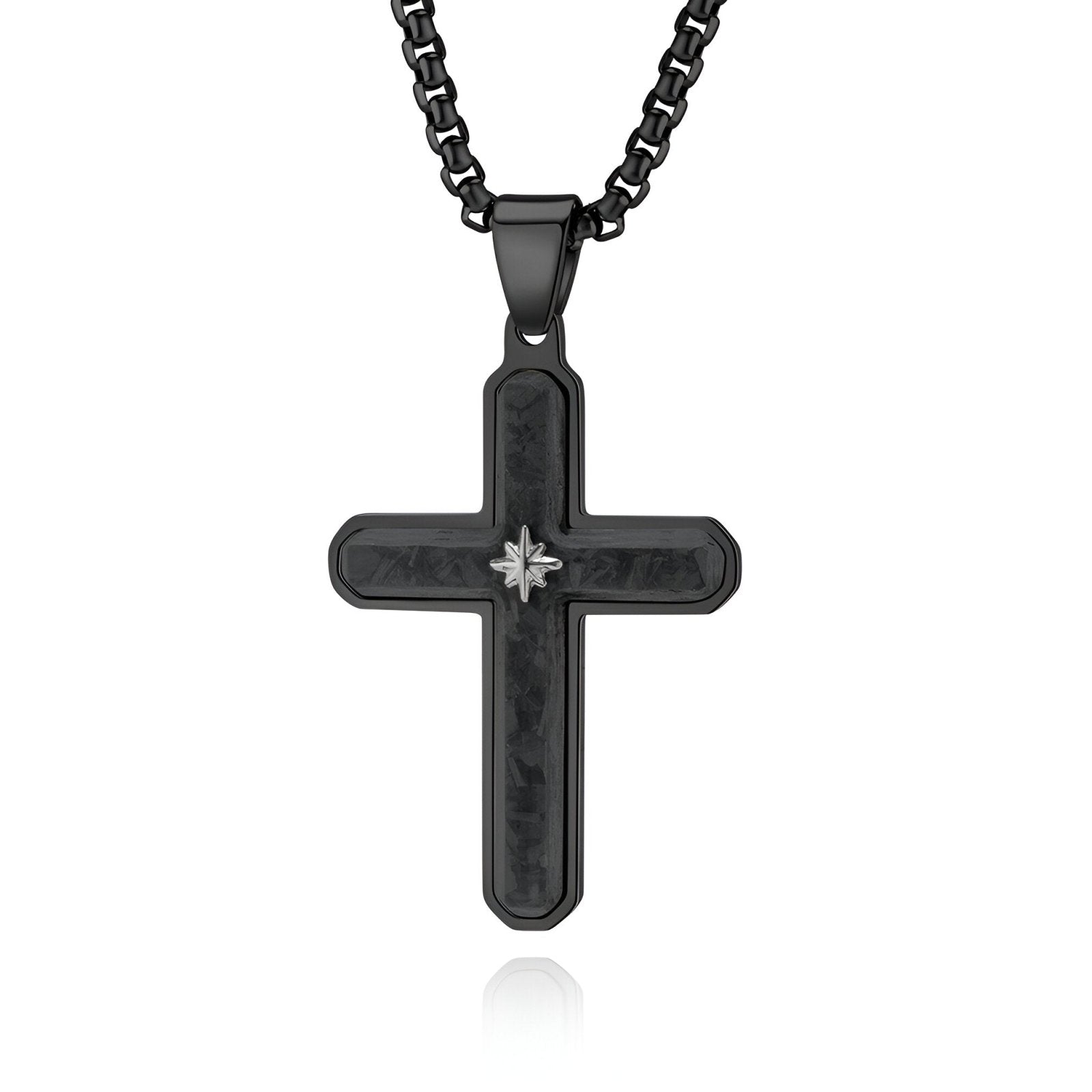 Collier pendentif croix en fibre de carbone et acier, style streetwear moderne, modèle Dante